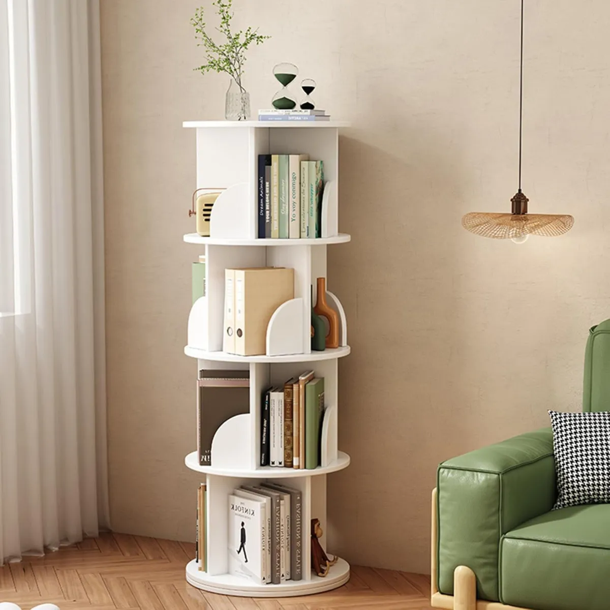 4 Tier Rotating Bookshelf White Spinning Kids - Image 1
