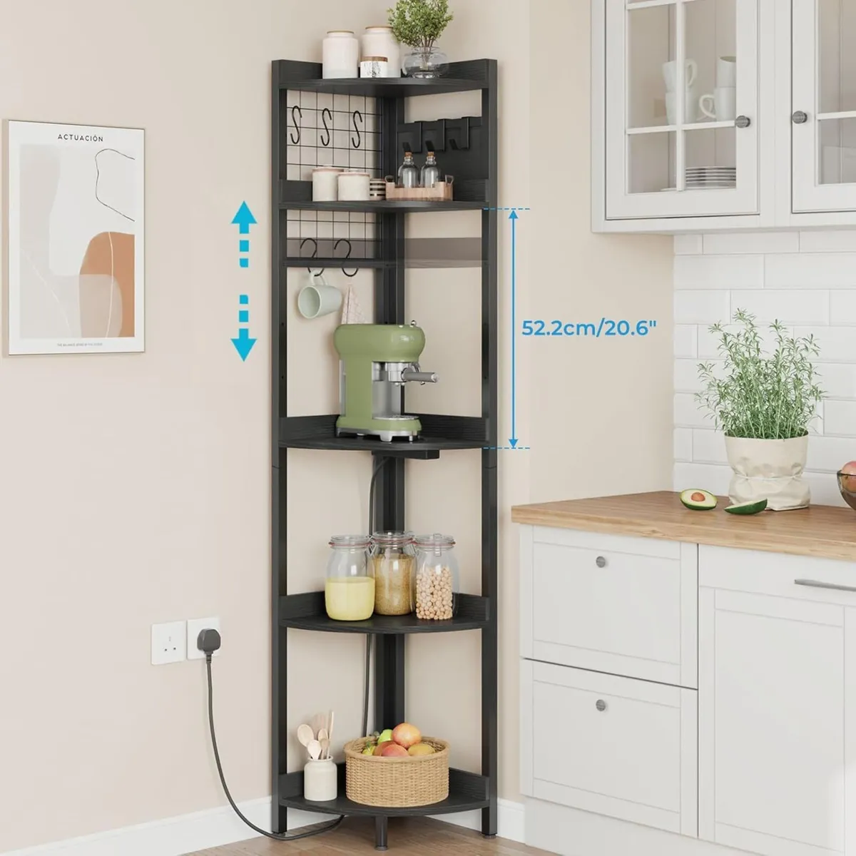 Corner Shelf with Power Outlets Strip Lights 5 - Image 3