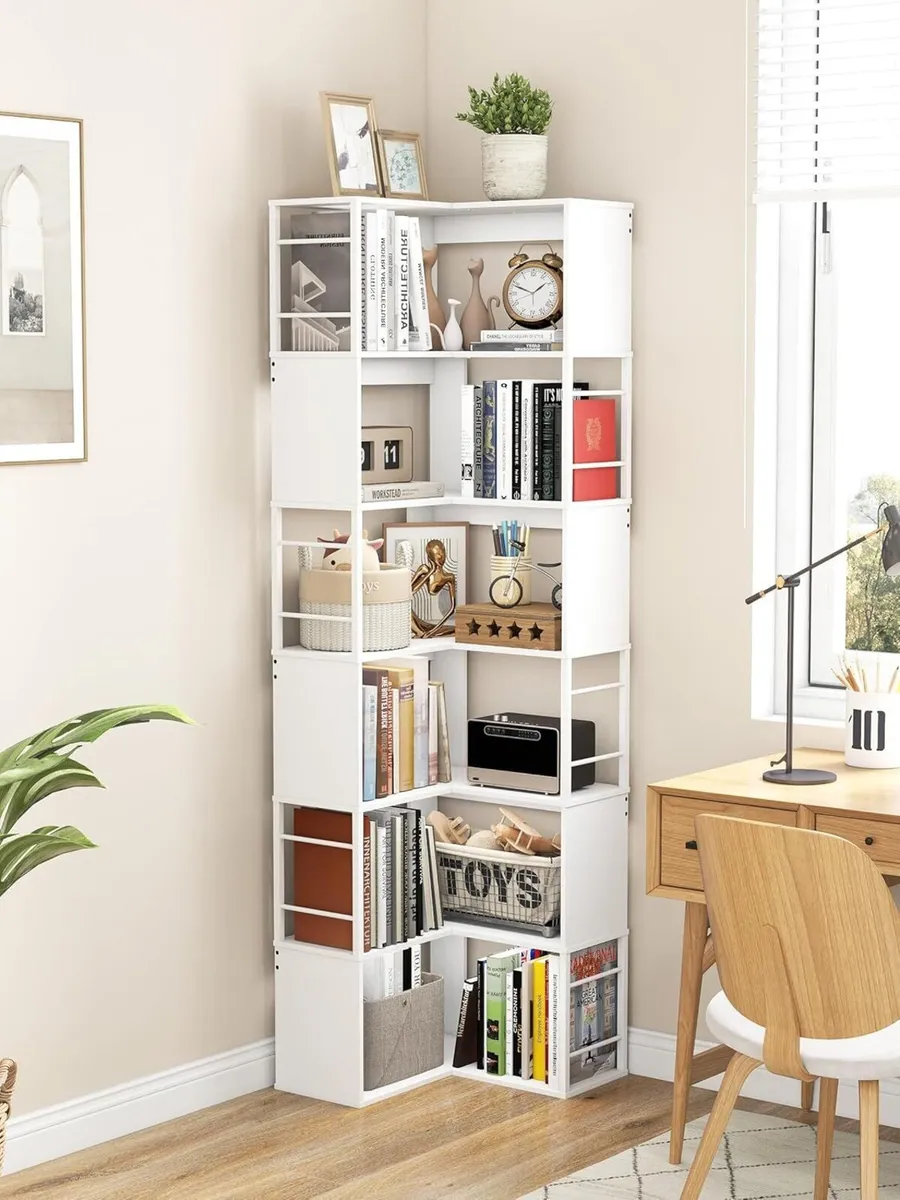 7 tier corner bookshelf 74 Inches tall bookcase L - Image 1