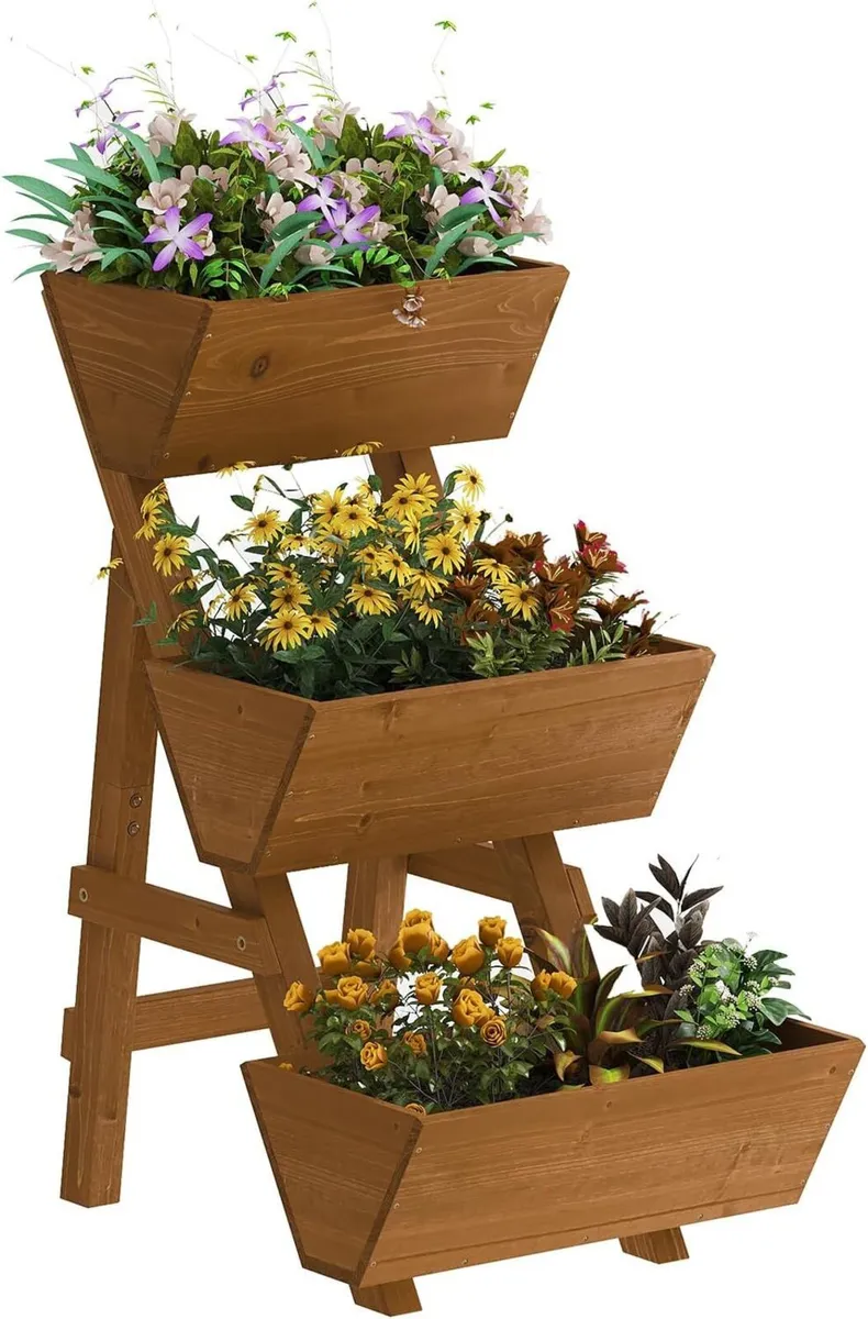 3-Tiers Wooden Raised Garden Bed Wood Planter Box - Image 1