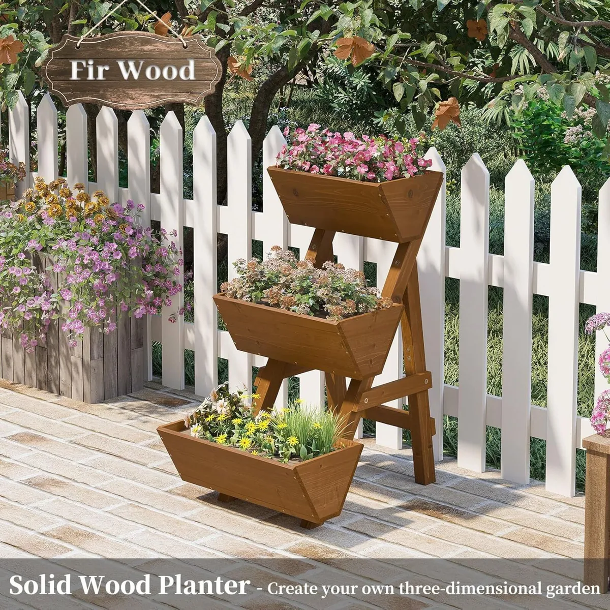 3-Tiers Wooden Raised Garden Bed Wood Planter Box - Image 3