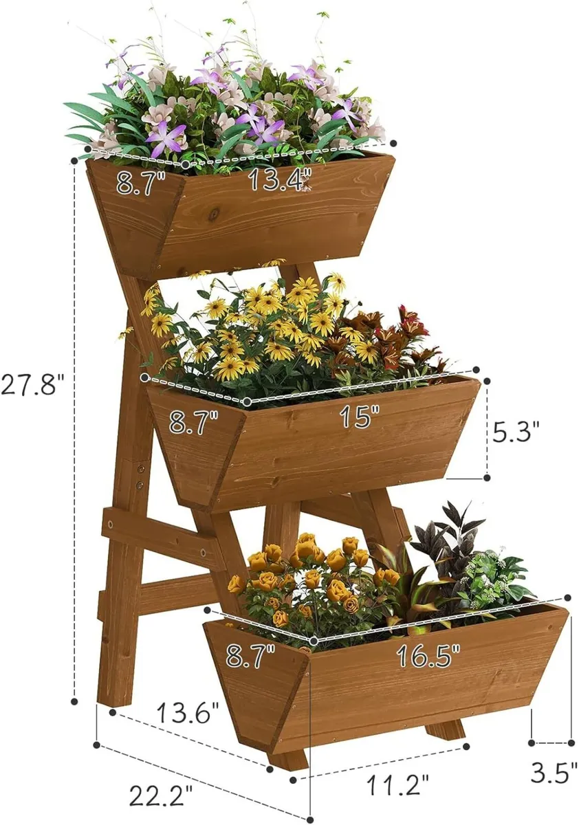 3-Tiers Wooden Raised Garden Bed Wood Planter Box - Image 2