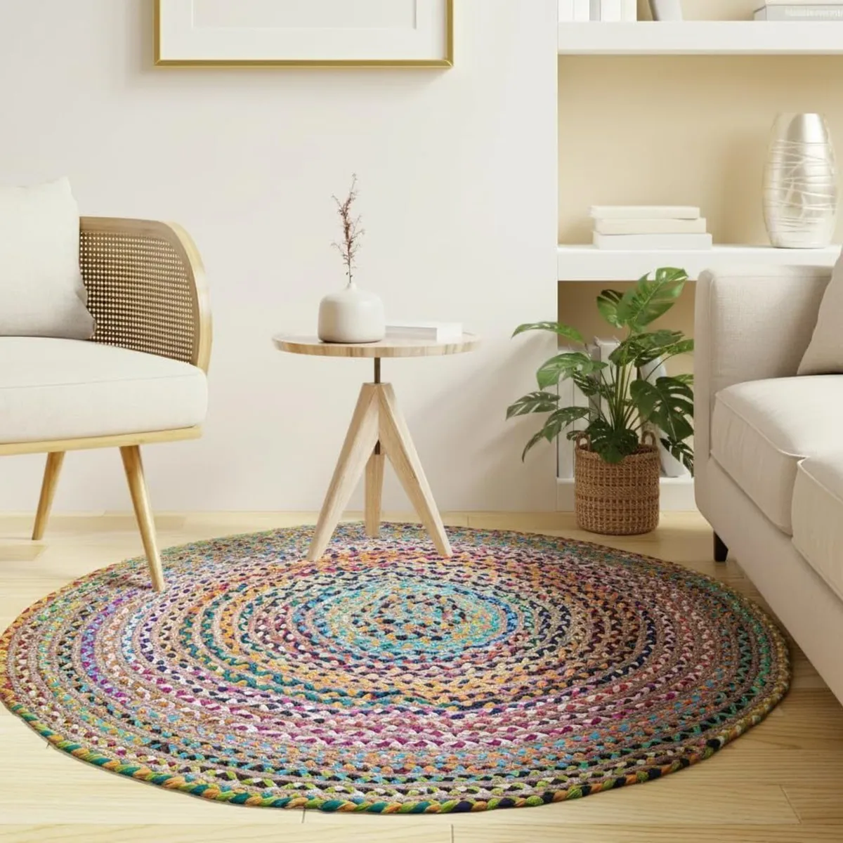 Round Chindi Jute Area Rug Braided Hand Woven - Image 1