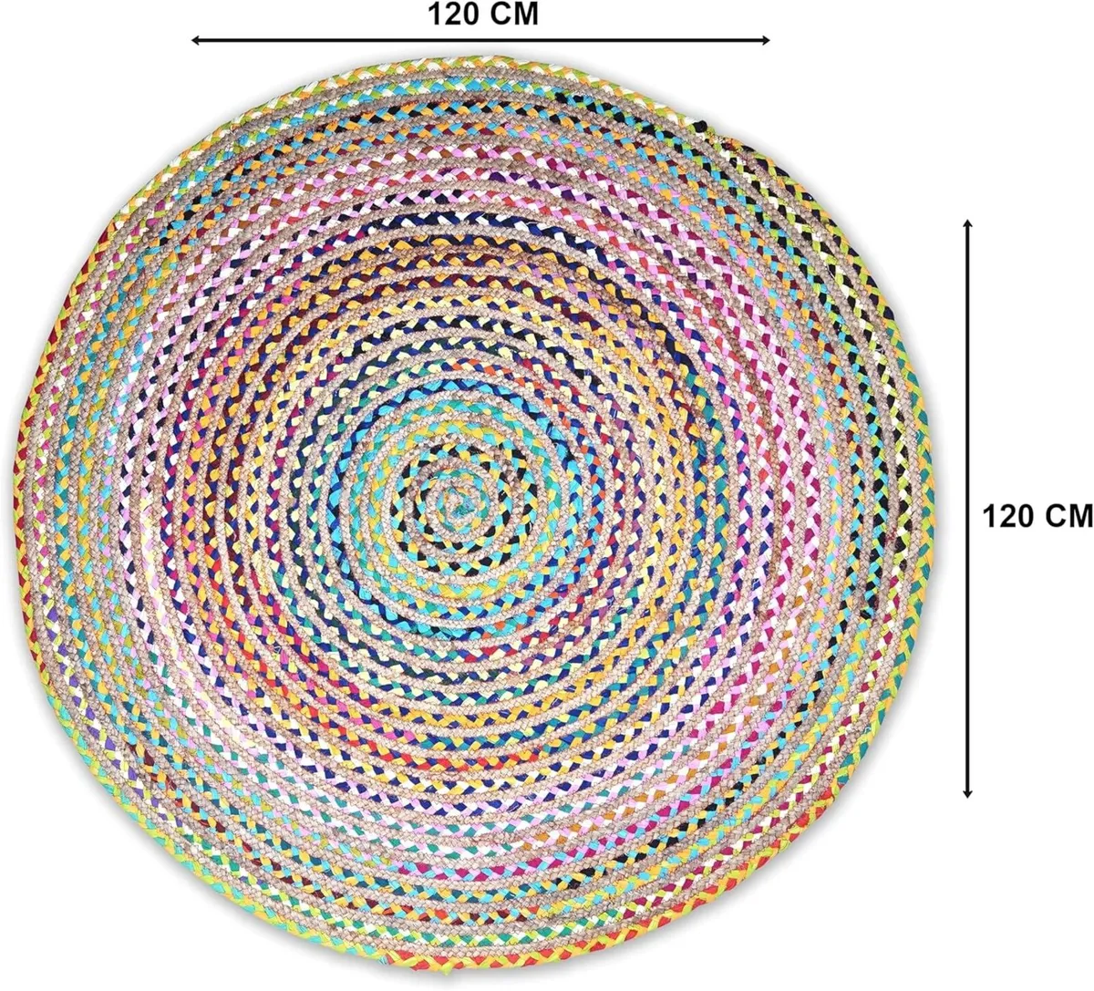 Round Chindi Jute Area Rug Braided Hand Woven - Image 2