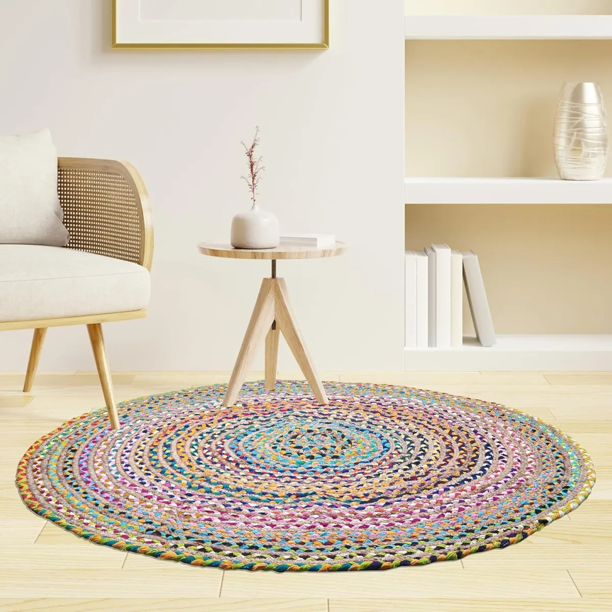 Round Chindi Jute Area Rug Braided Hand Woven - Image 1