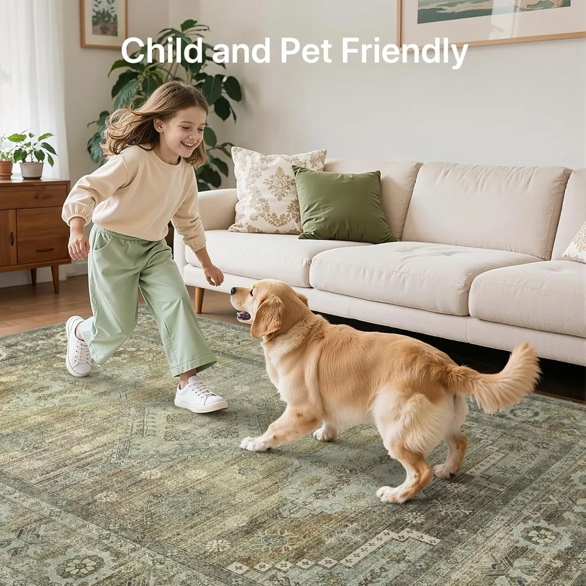 Rugs Living Room 200x290cm Washable Green Extra - Image 2