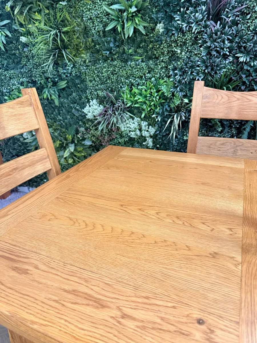 Extending oak kitchen table, 4 chairs & bench - Image 4