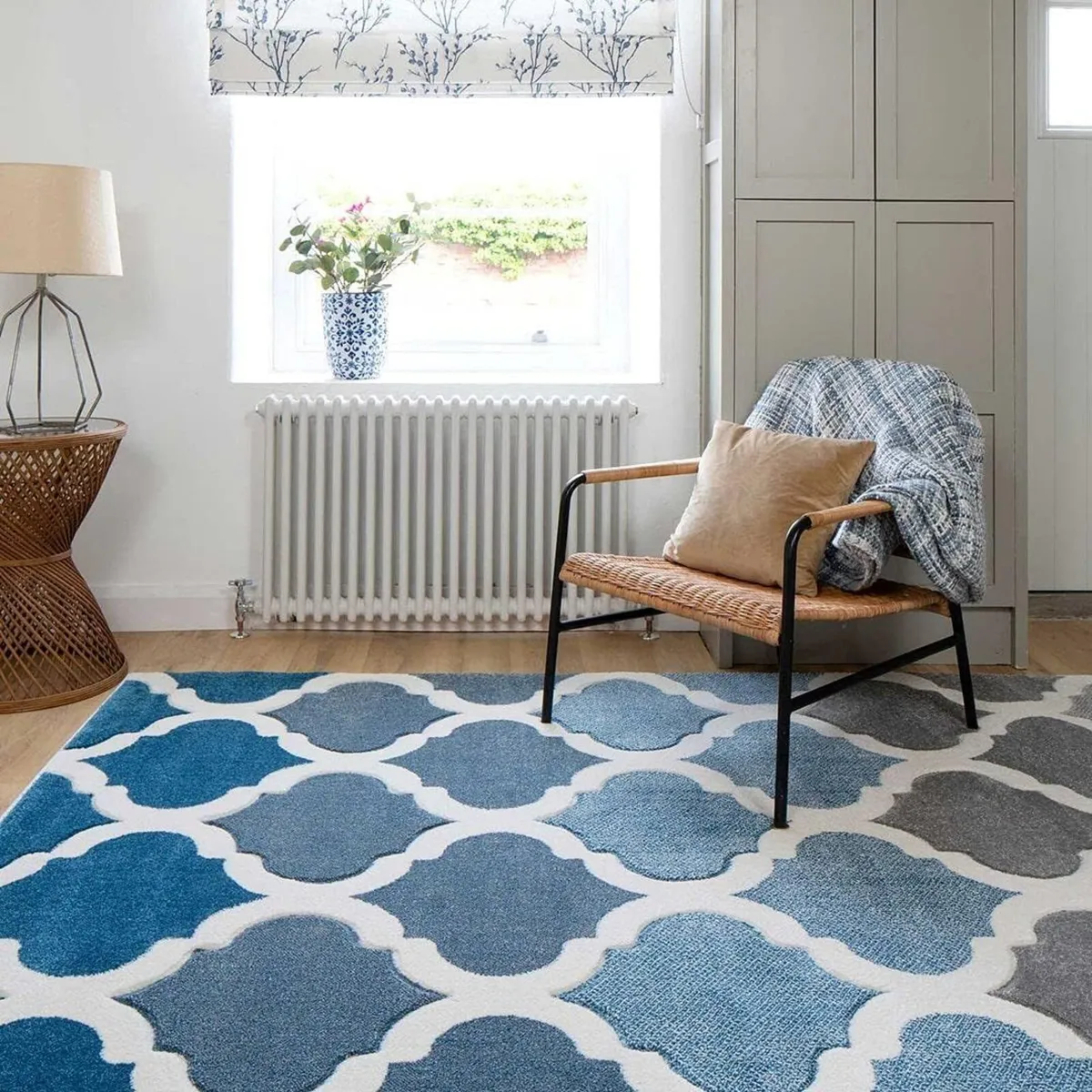 Luxury Hand Carved Geometric Navy Blue Grey - Image 2