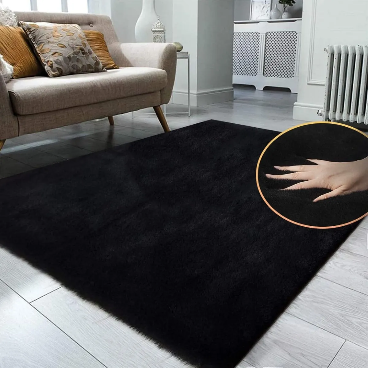 Black Fluffy Living Room Furry Rugs for Washable - Image 2