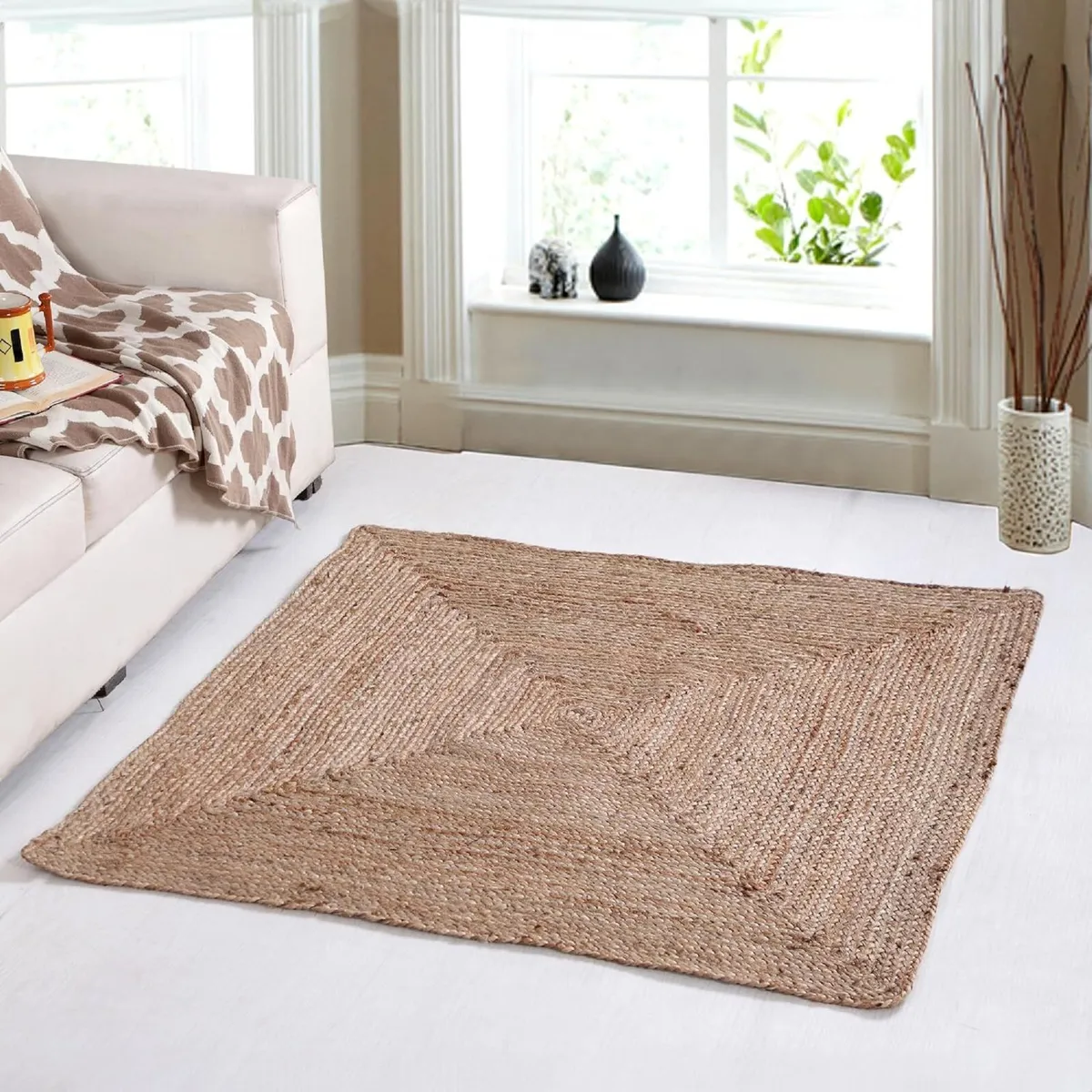 DHAKA Jute Area Rug 100% Natural Fiber Hand Woven - Image 1