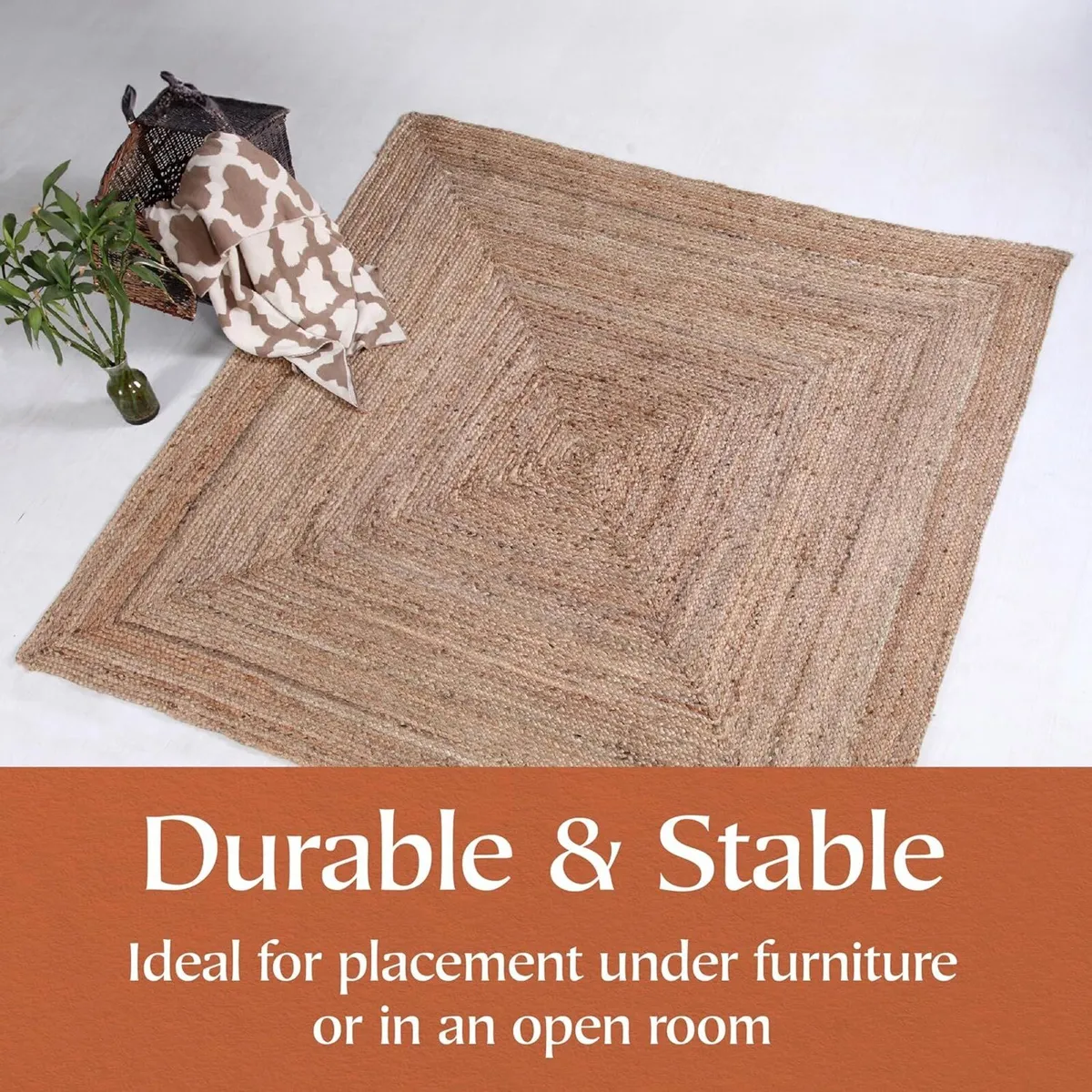 DHAKA Jute Area Rug 100% Natural Fiber Hand Woven - Image 4