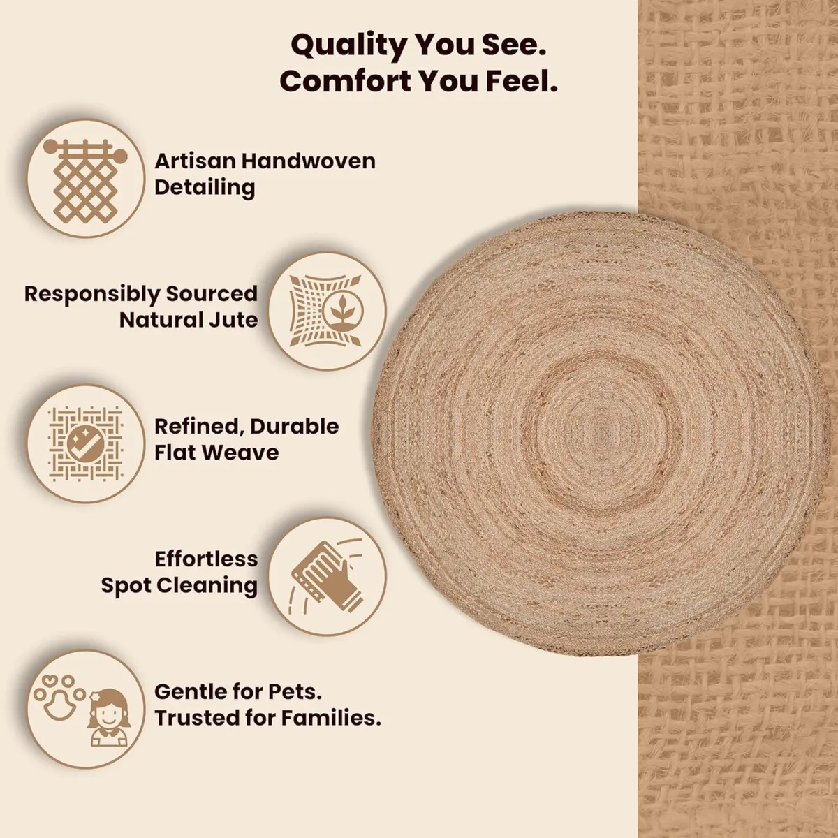 Natural Round Jute Area Rug Boho Braided Hand - Image 3