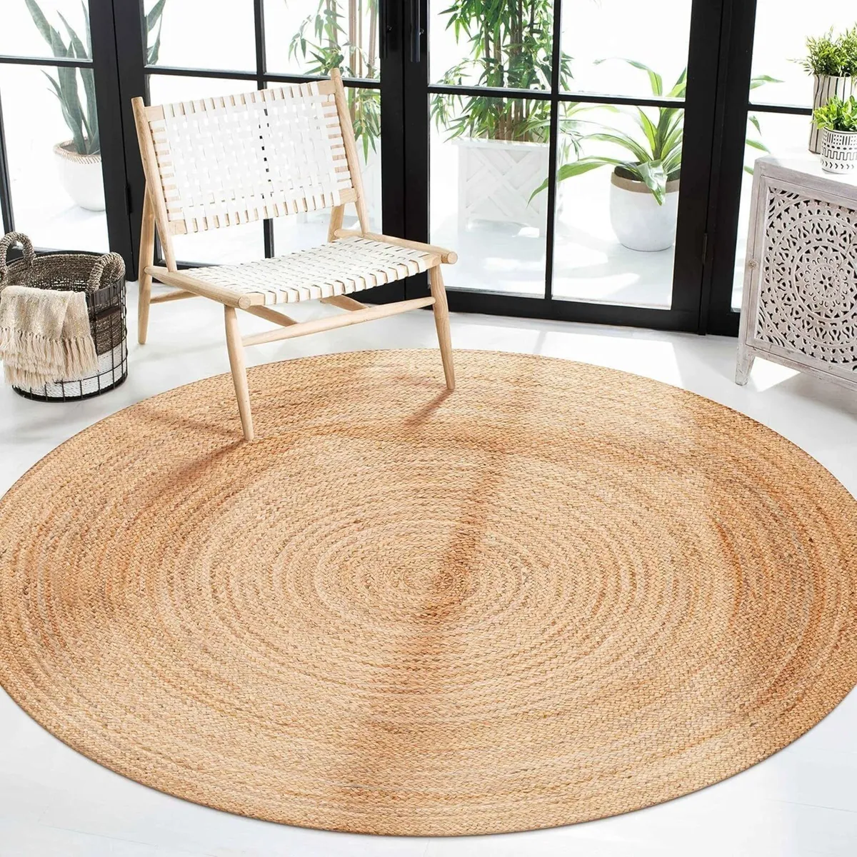 Natural Round Jute Area Rug Boho Braided Hand - Image 1