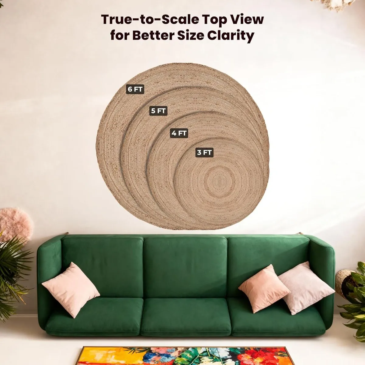 Natural Round Jute Area Rug Boho Braided Hand - Image 2