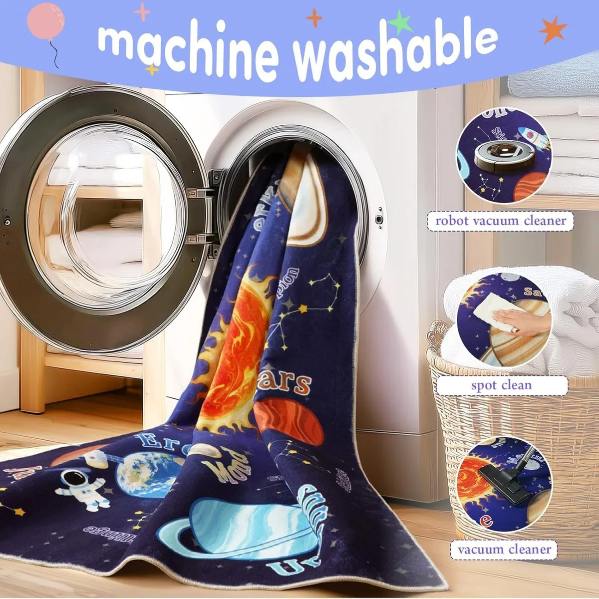 Kids Rug for Playroom Outer Space Play Mat Floor - Image 4