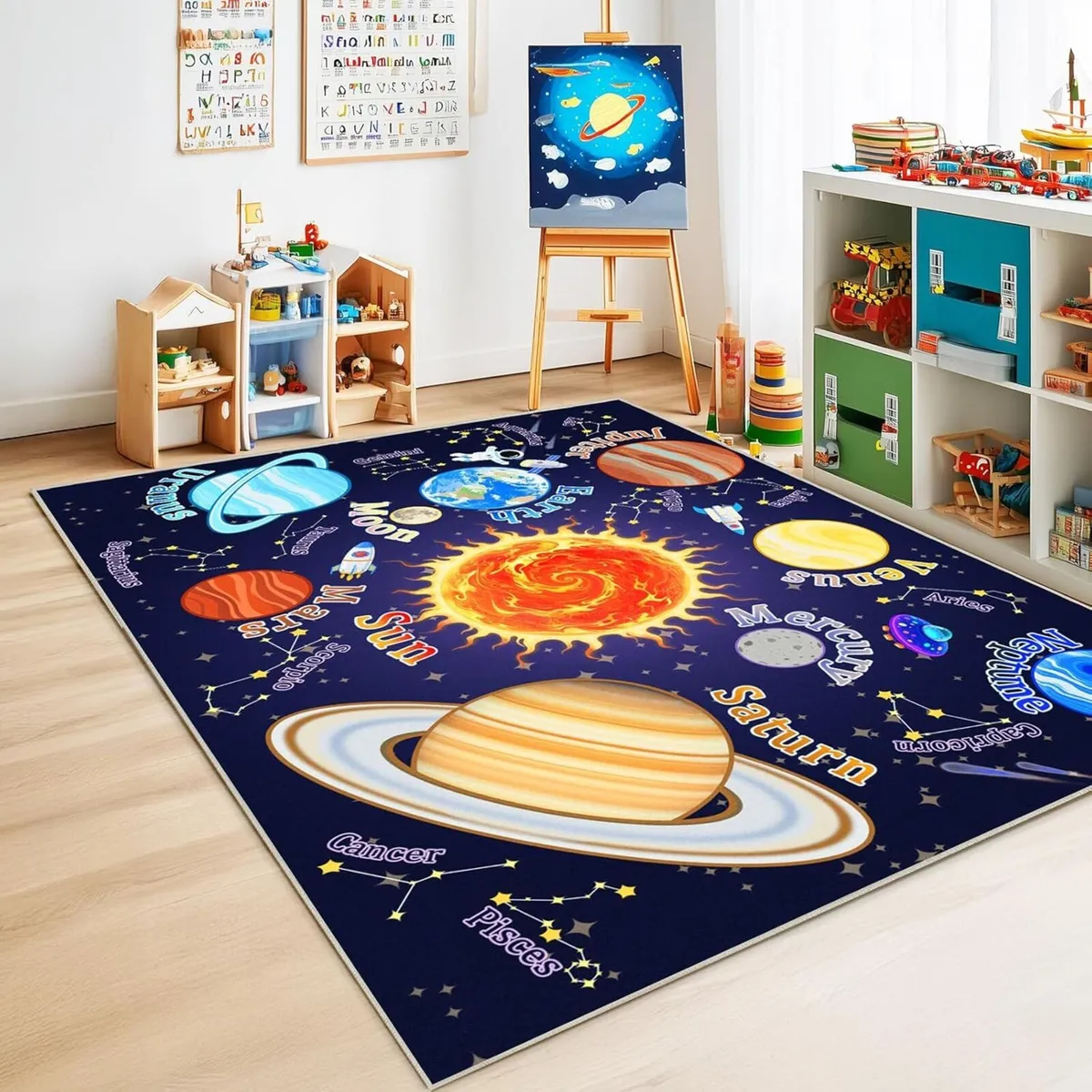Kids Rug for Playroom Outer Space Play Mat Floor - Image 1