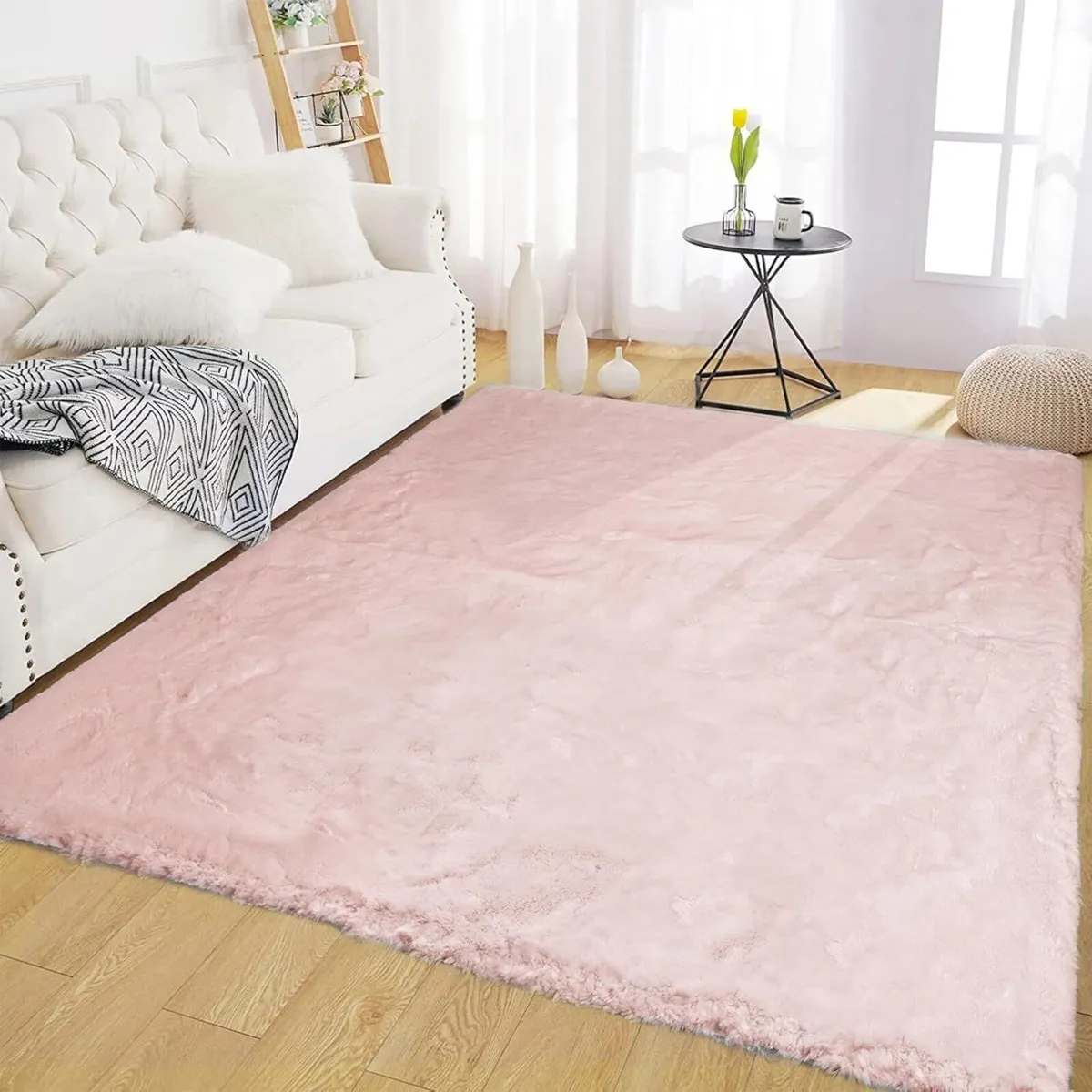 Light Pink Fluffy Rug 150 x 210cm Washable - Image 1