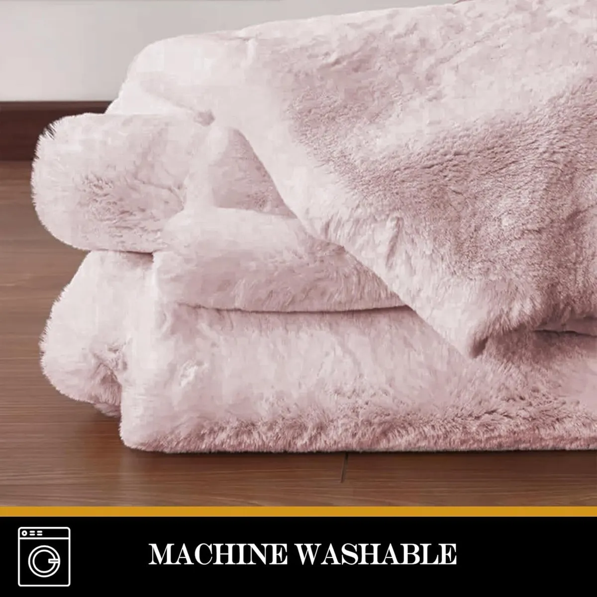 Light Pink Fluffy Rug 150 x 210cm Washable - Image 3