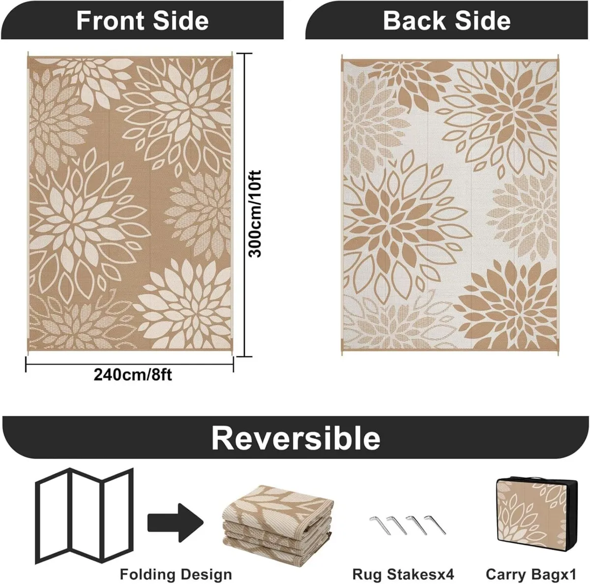 Outdoor Rug 240 x 300 cm Large Reversible Garden - Image 2