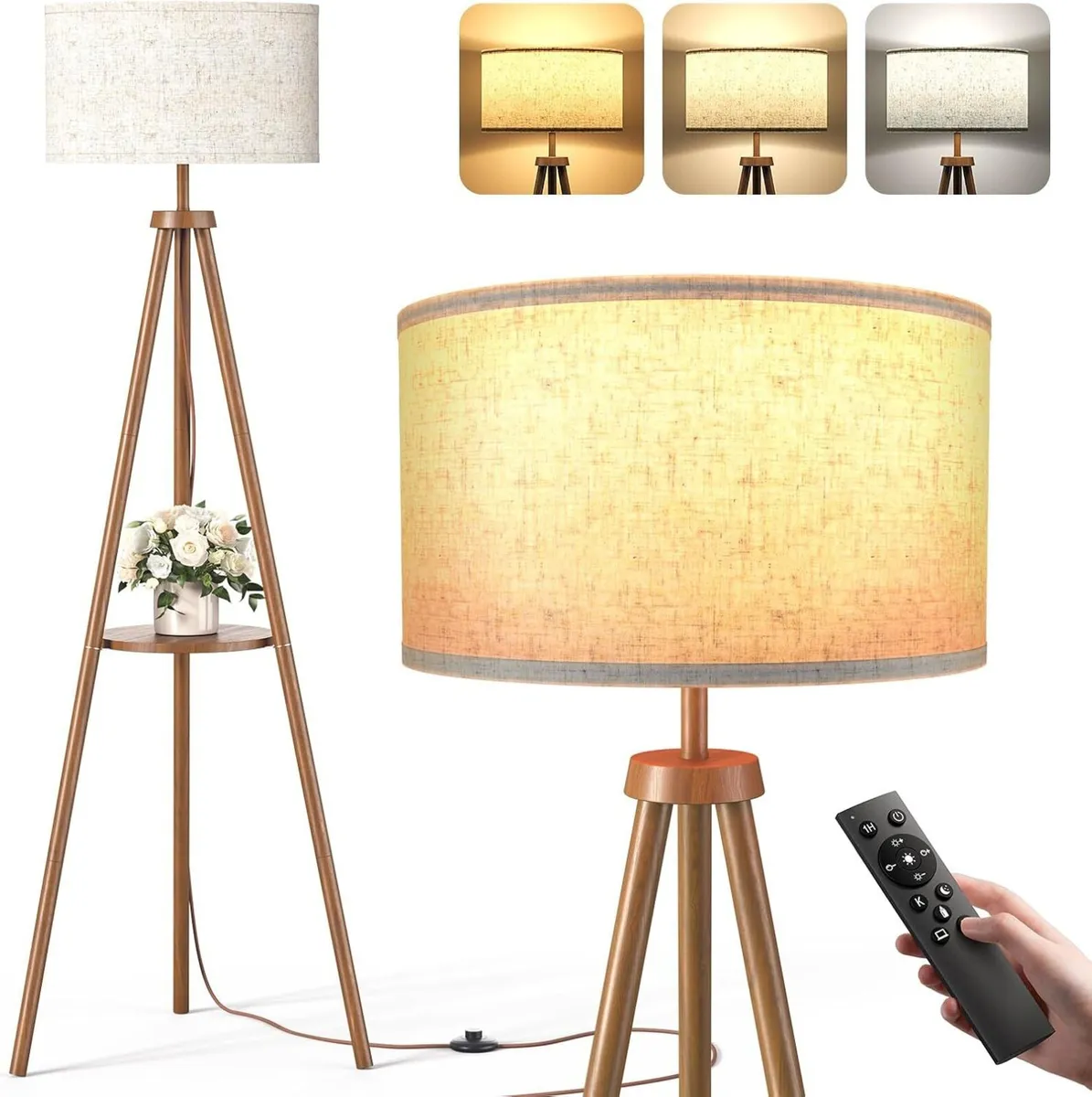 Tripod Floor Lamp with Storage Shelves - 12W - Image 1