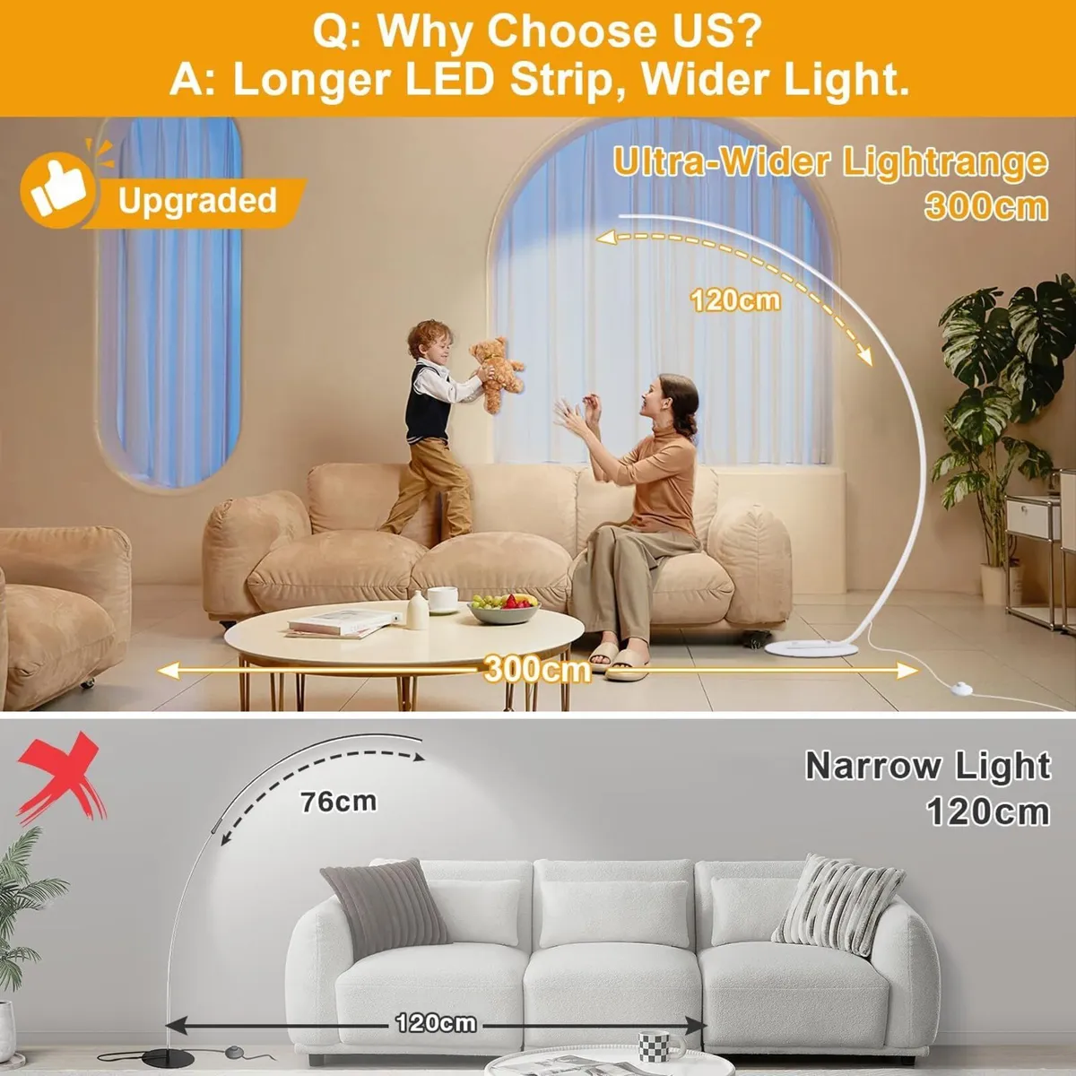 LED Arc Floor Lamp for Living Room 25W Dimmable - Image 3