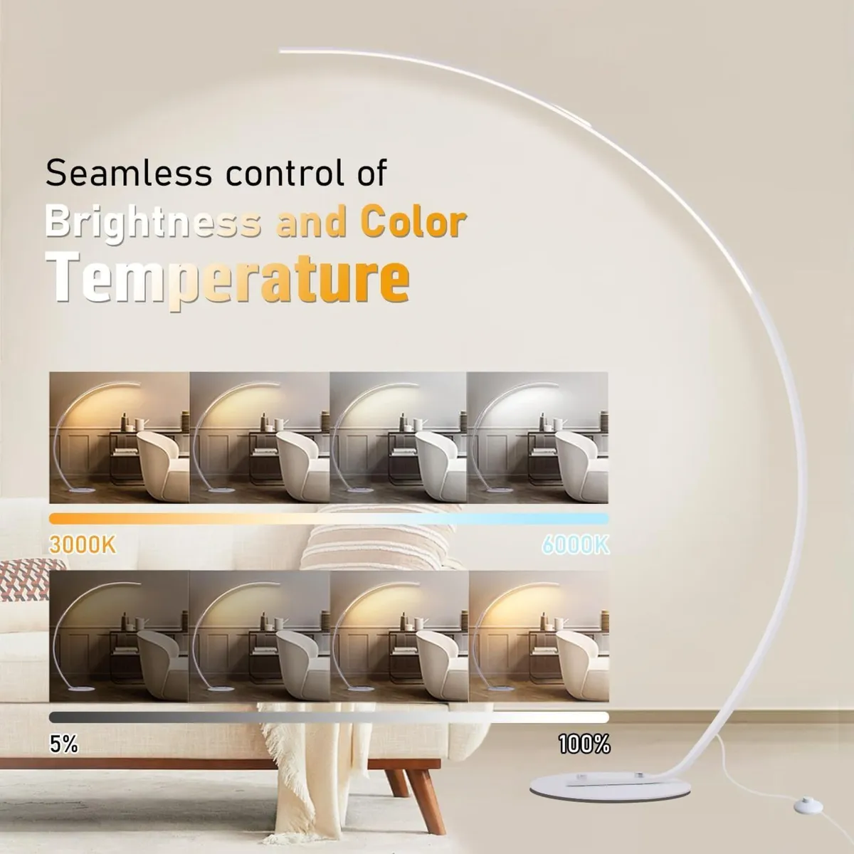 LED Arc Floor Lamp for Living Room 25W Dimmable - Image 2
