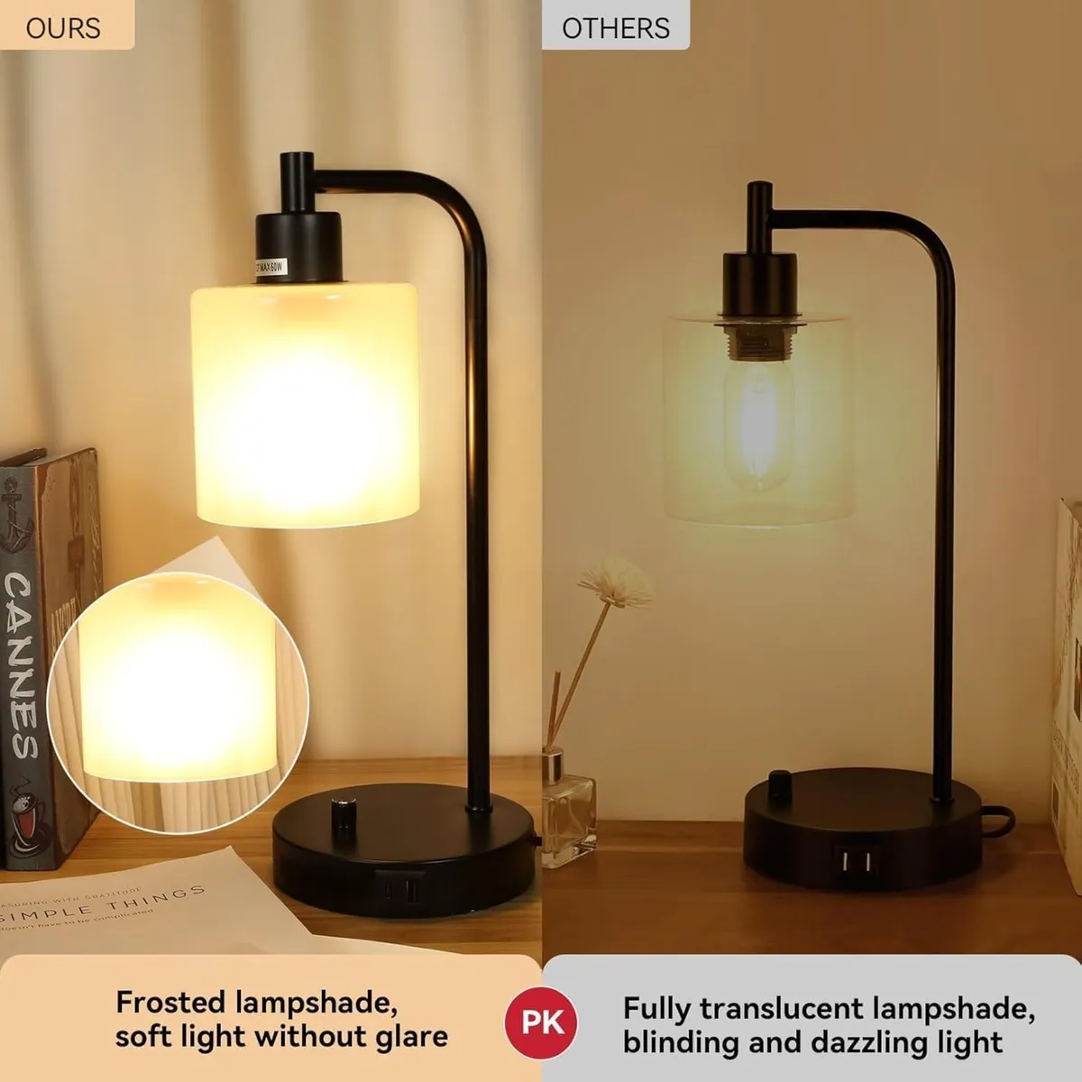 Bedside Lamps Set of 2 Dimmable Table with - Image 2