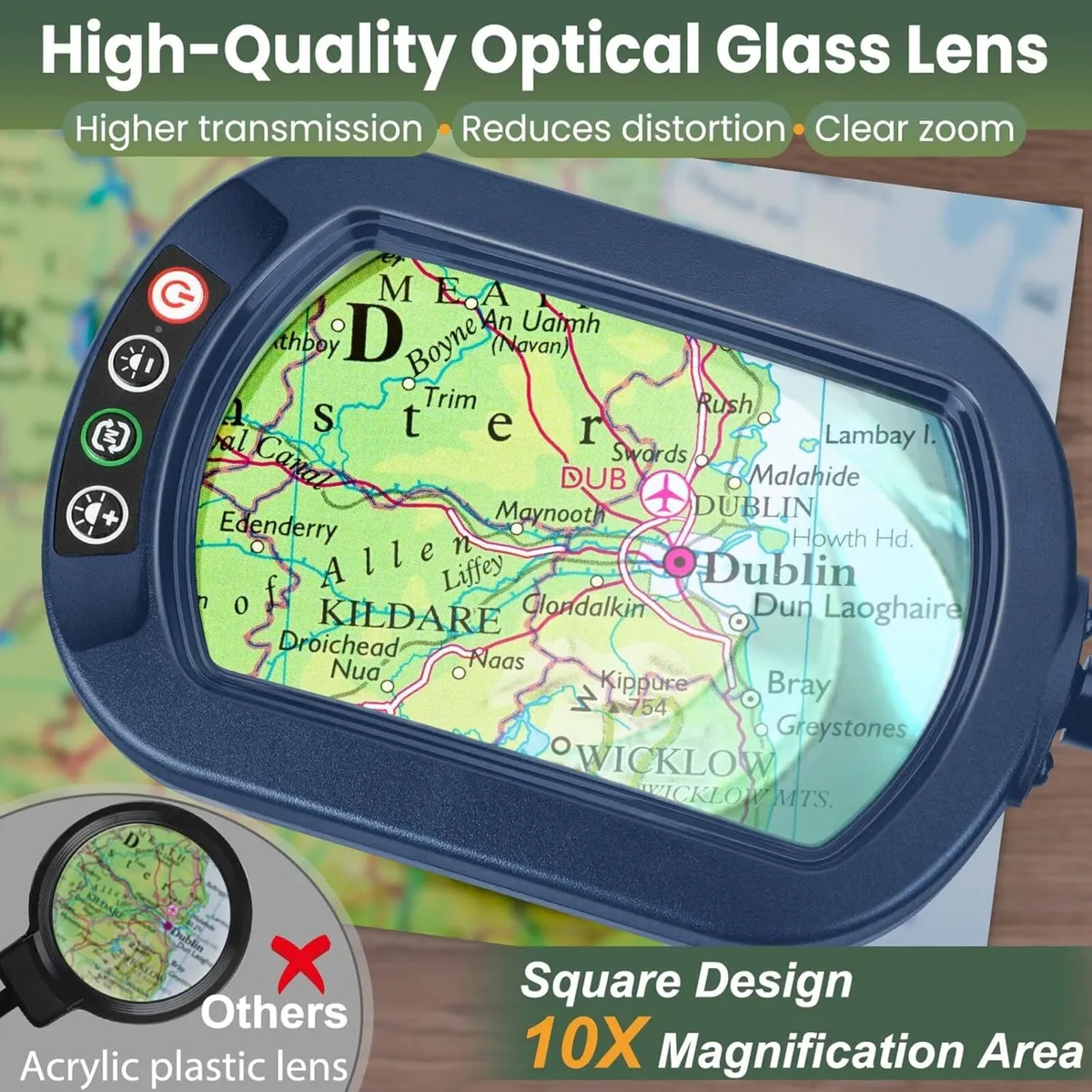 10X Rectangular Magnifying Glass with Light and - Image 2