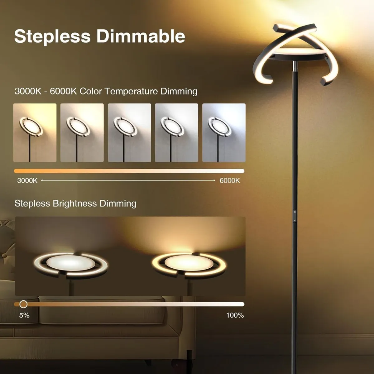 Floor Lamp Stepless Dimming 3000K - 6000K Color - Image 4