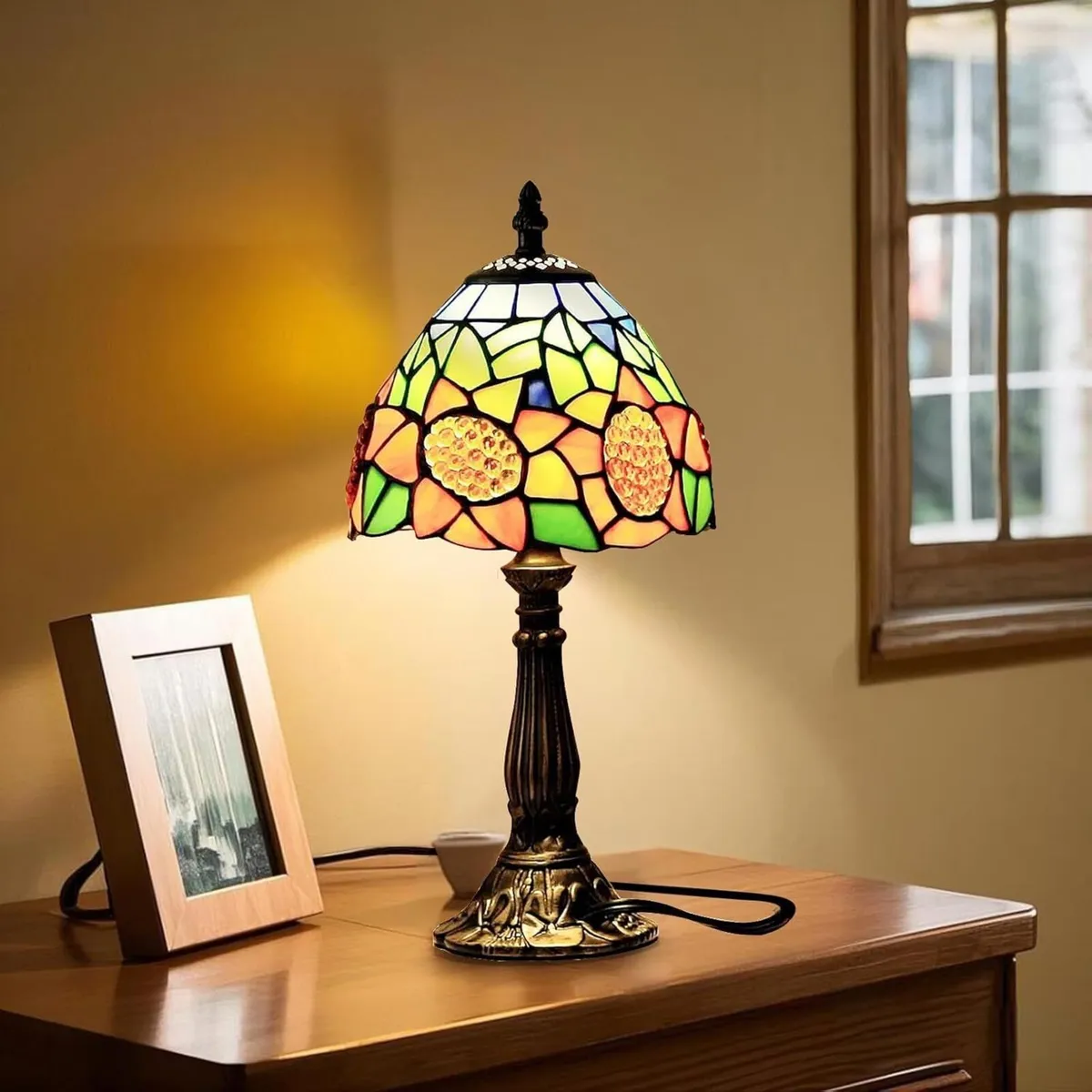Tiffany Style Table Lamp 6.5 Sunflower Stained - Image 2