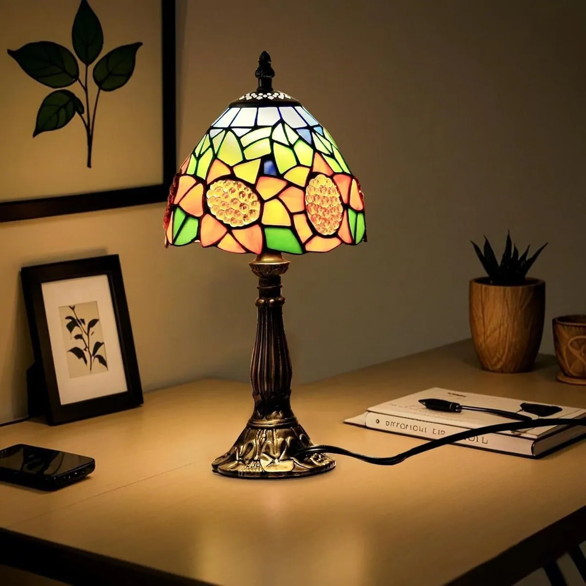 Tiffany Style Table Lamp 6.5 Sunflower Stained - Image 1