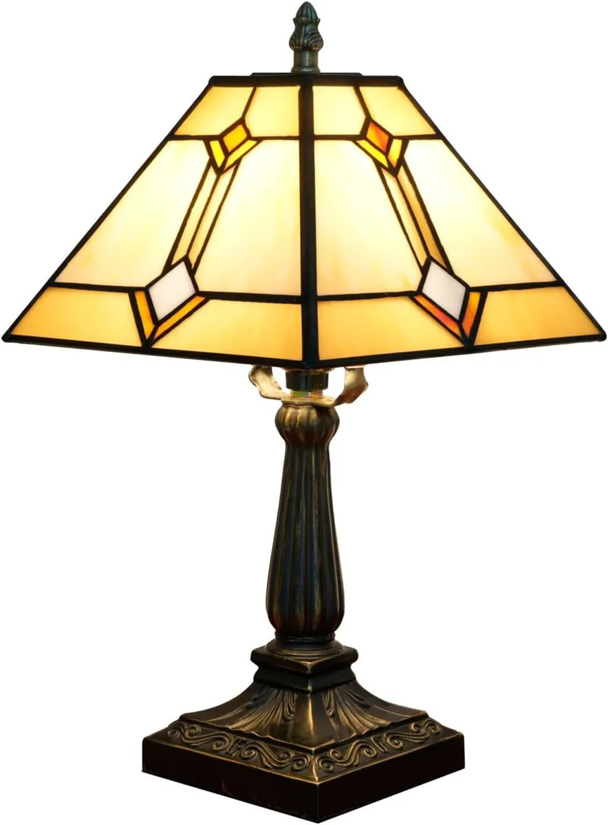 Tiffany Table Lamp Mission Style Stained Glass - Image 1