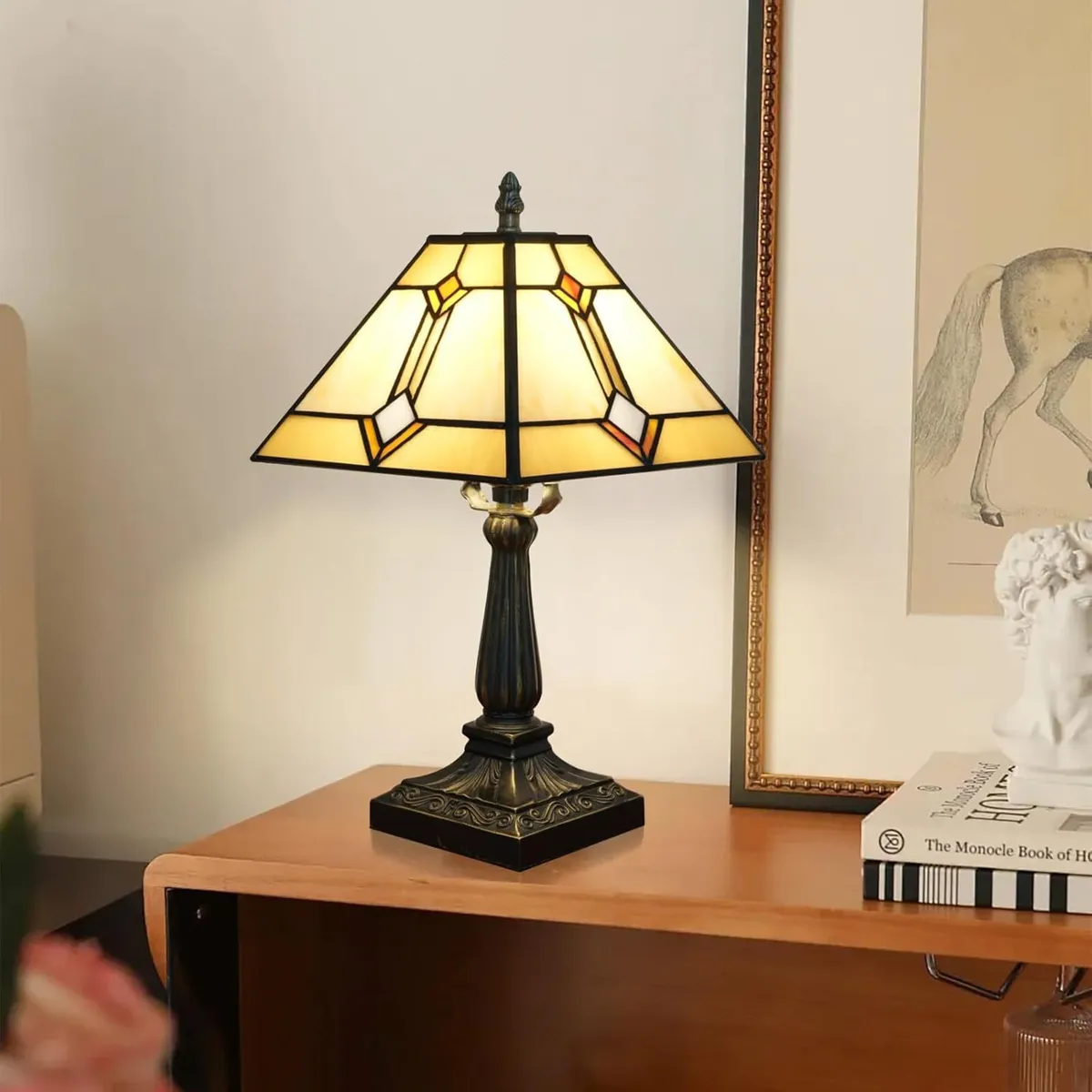 Tiffany Table Lamp Mission Style Stained Glass - Image 2