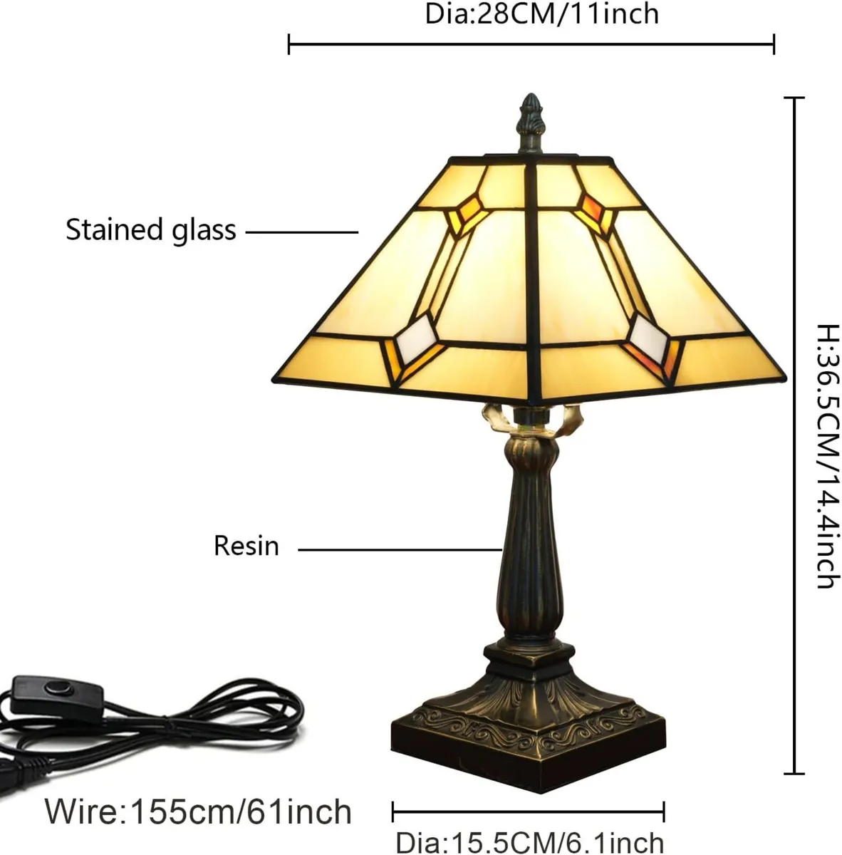 Tiffany Table Lamp Mission Style Stained Glass - Image 4