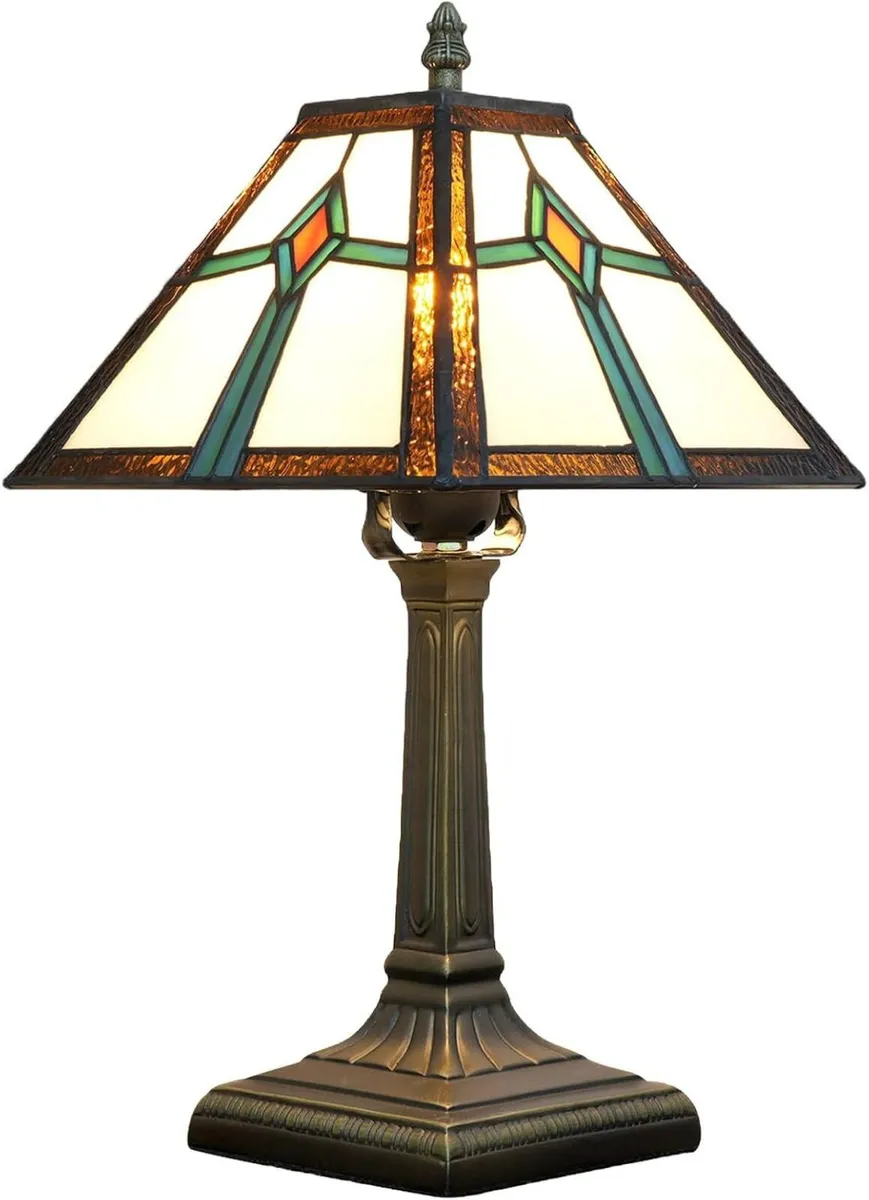 Tiffany Style Table Lamp Mission Design Stained - Image 1