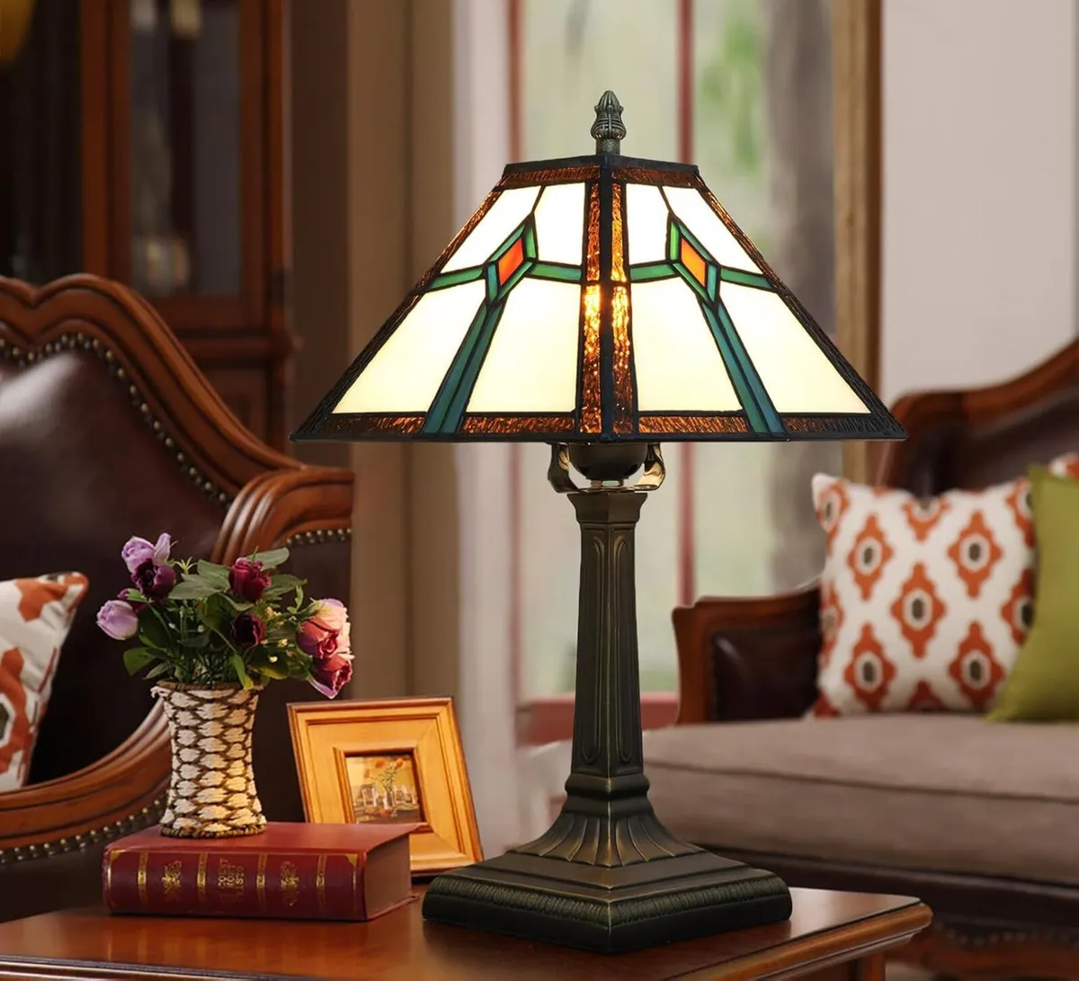 Tiffany Style Table Lamp Mission Design Stained - Image 2