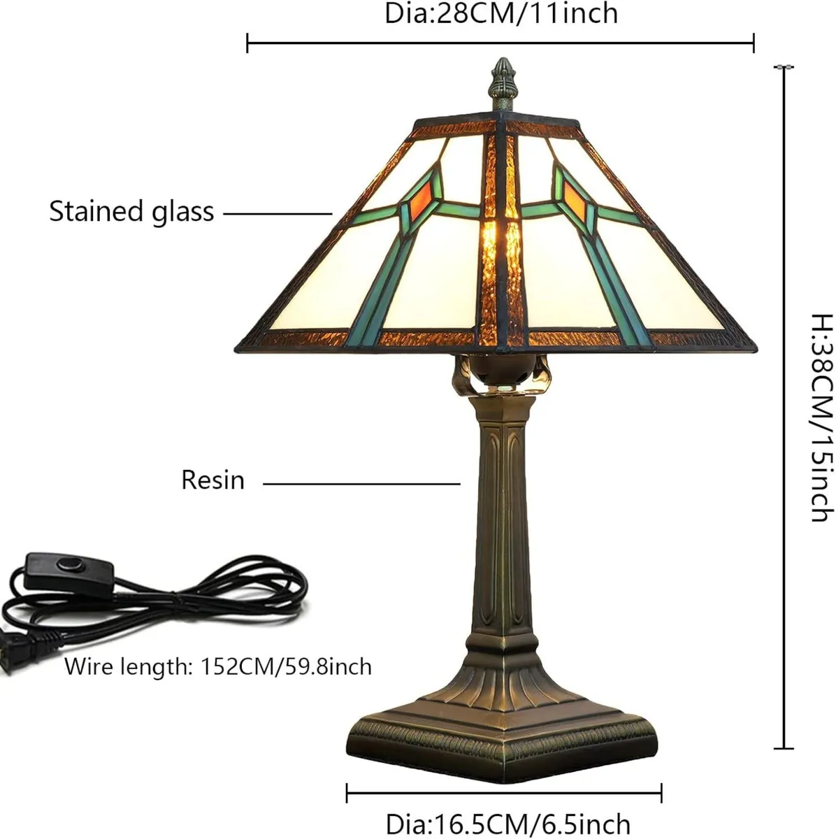 Tiffany Style Table Lamp Mission Design Stained - Image 4