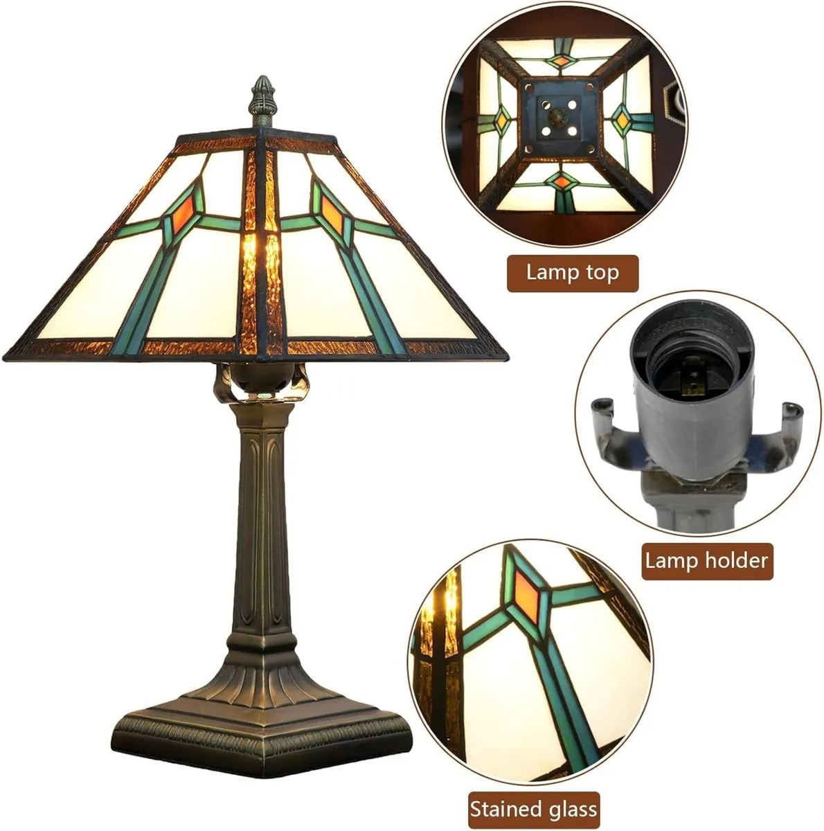 Tiffany Style Table Lamp Mission Design Stained - Image 3