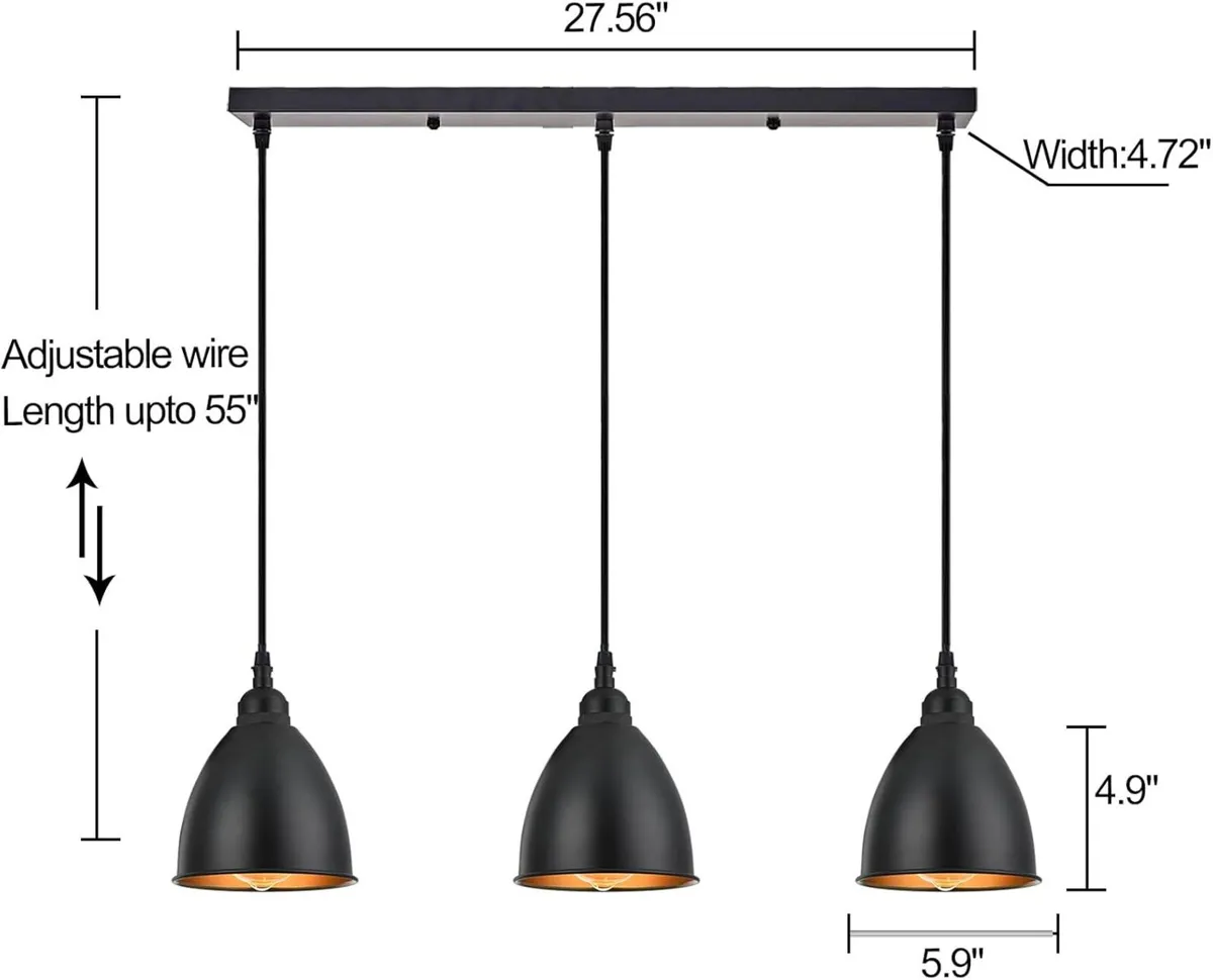 3-Lights Kitchen Island Pendant Light Industrial - Image 3
