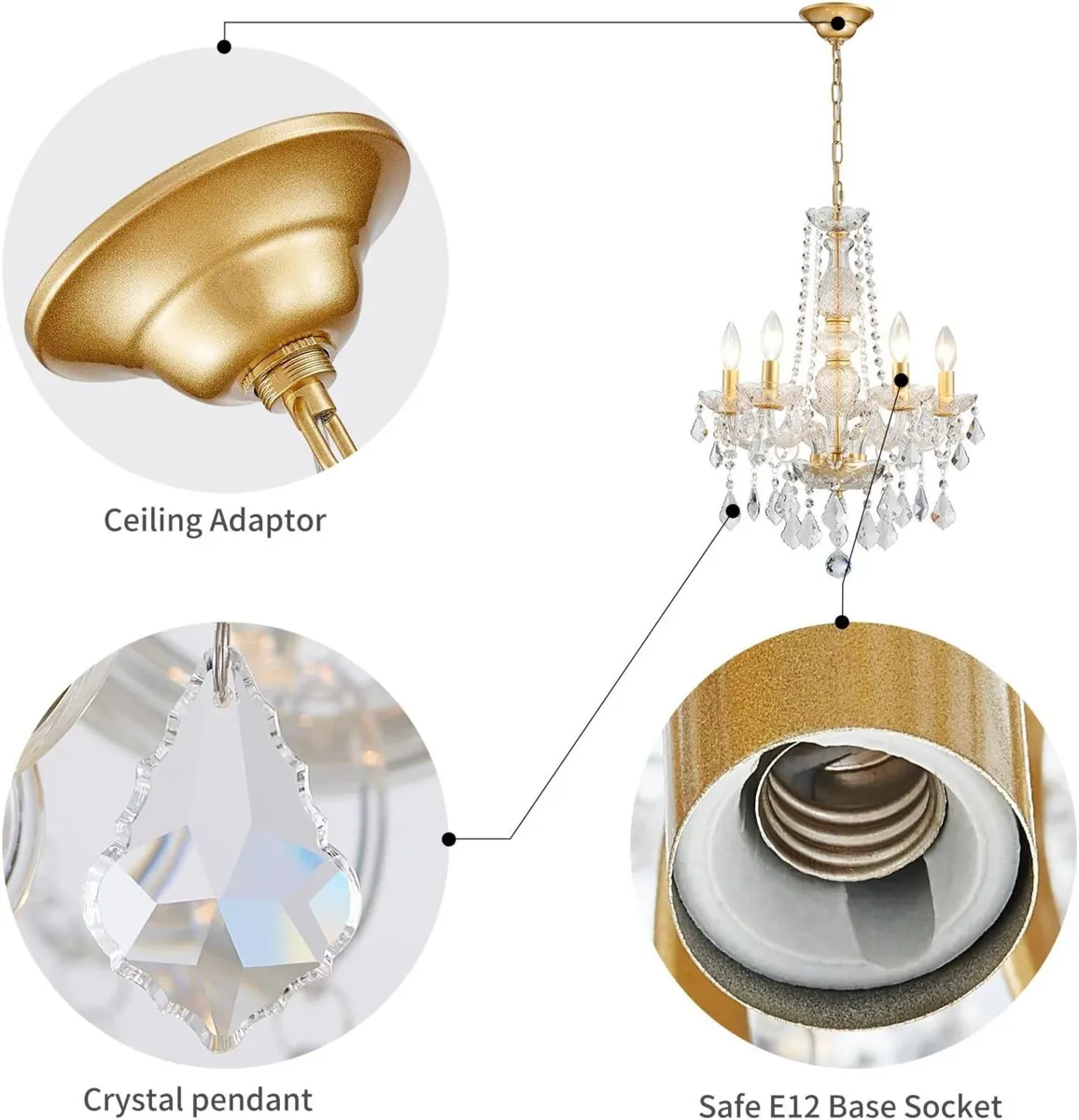 Crystal 5-Light Candle Chandelier Pendant - Image 3