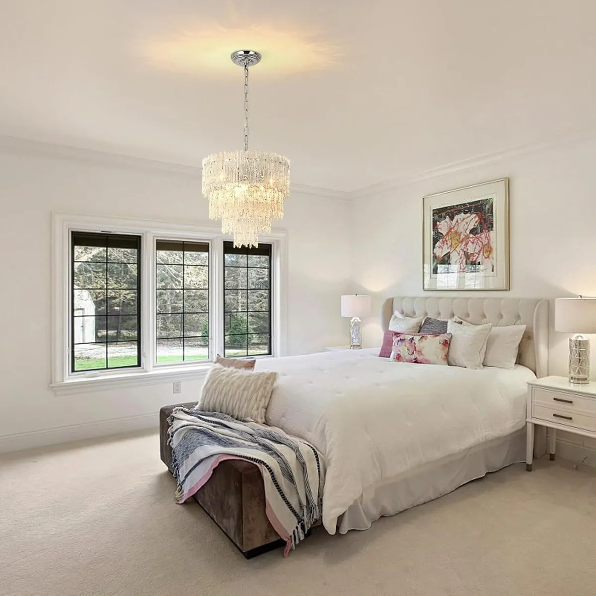 Modern Crystal Chandelier Chrome Round Glass - Image 3