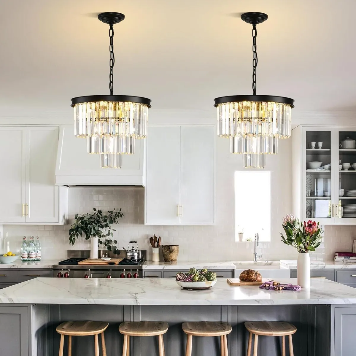 Modern Black Crystal Chandelier Dimmable Flush - Image 2