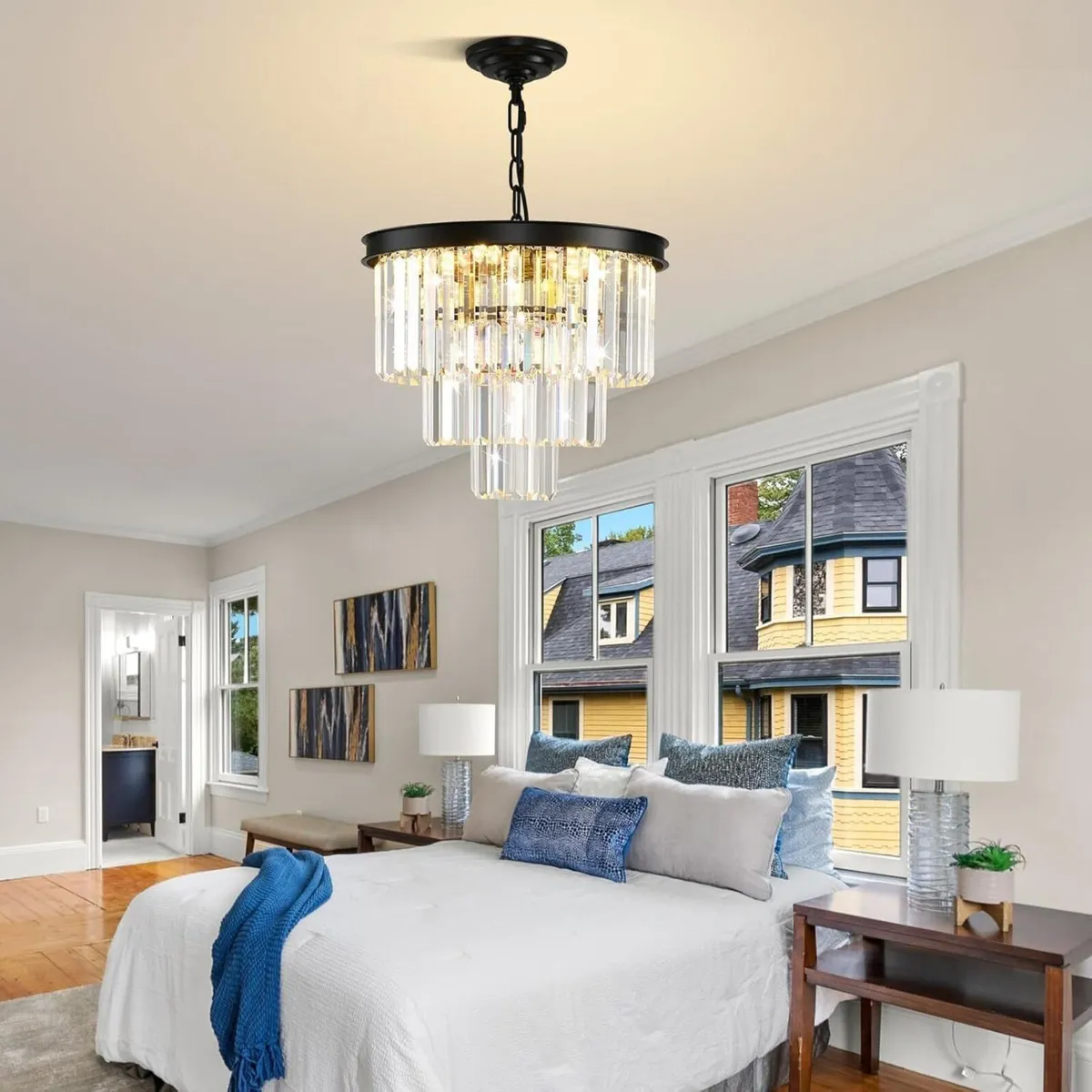 Modern Black Crystal Chandelier Dimmable Flush - Image 3