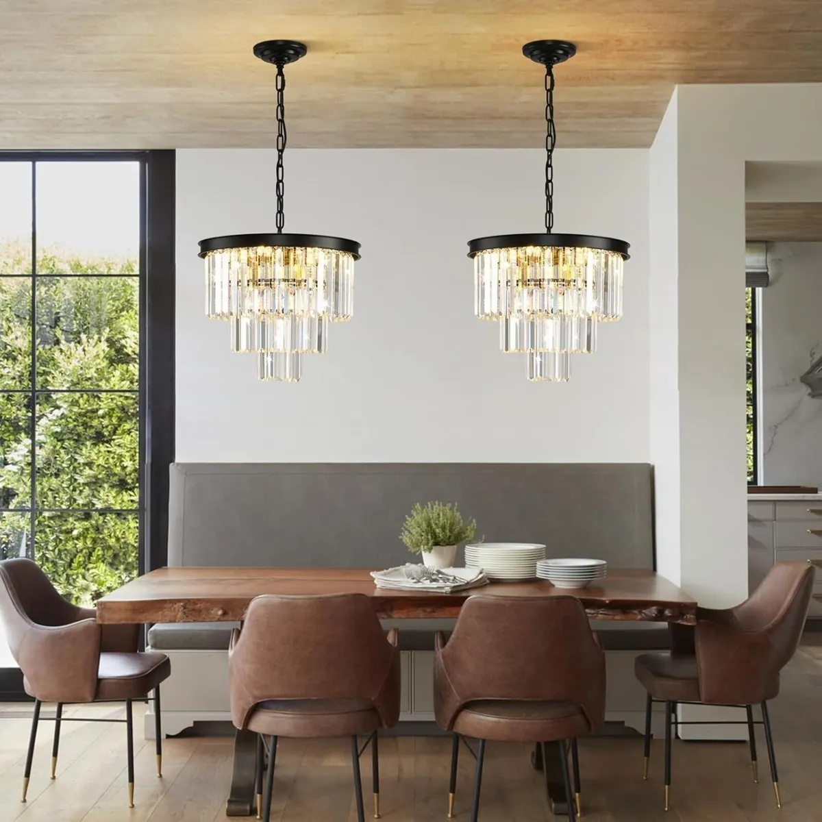 Modern Black Crystal Chandelier Dimmable Flush - Image 4