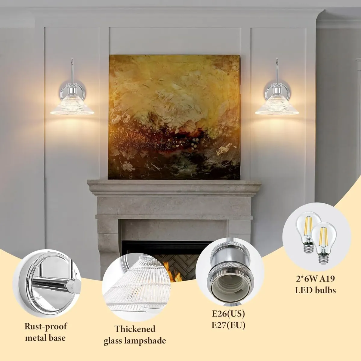 Wall Sconce Set of 2 Chrome Vintage Light - Image 4