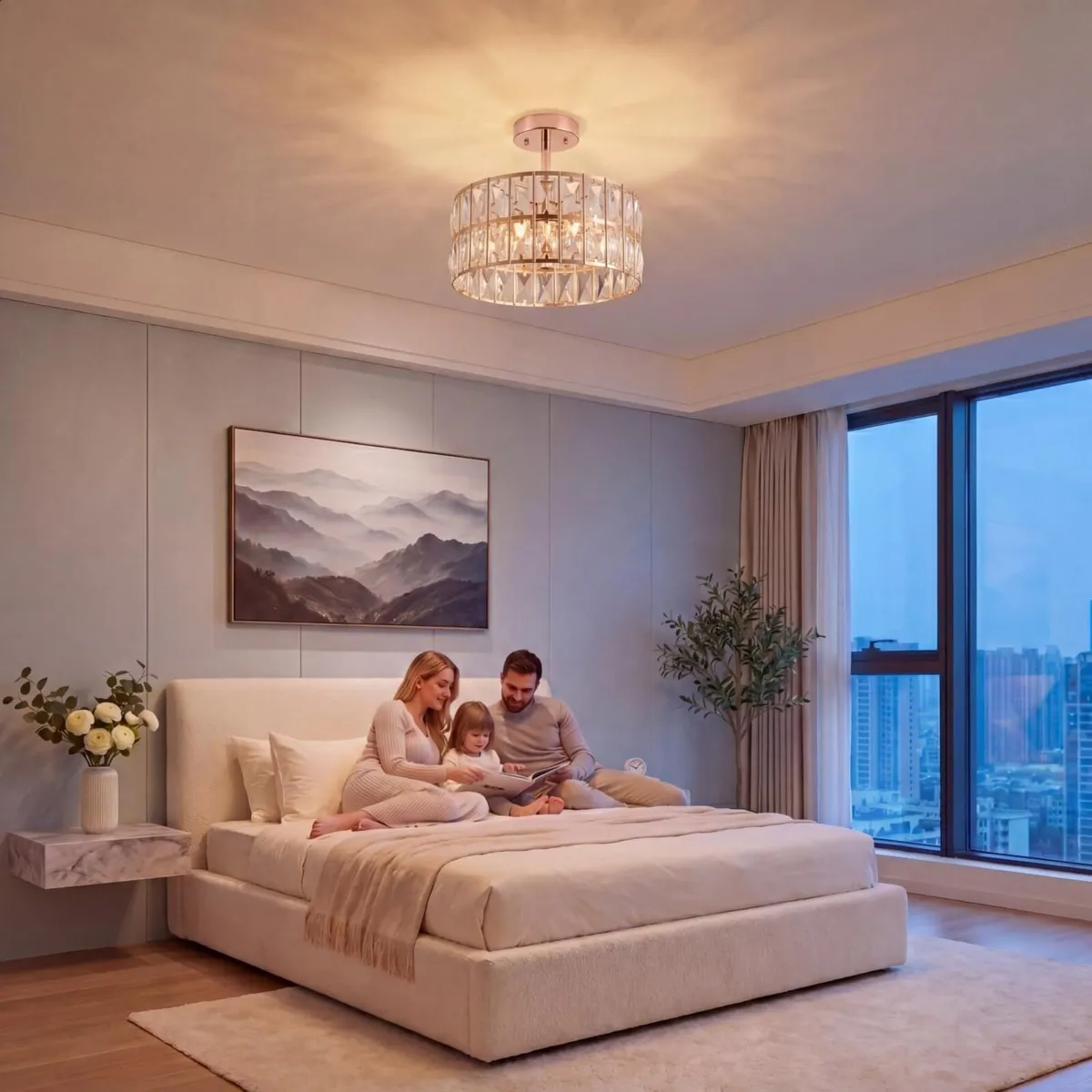 Rose Gold Crystal Ceiling Light Modern Chandelier - Image 4