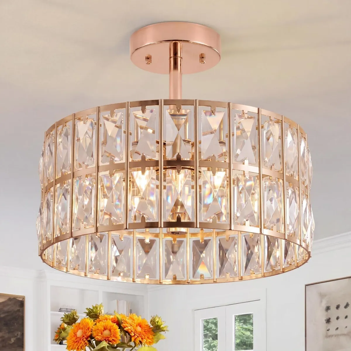 Rose Gold Crystal Ceiling Light Modern Chandelier - Image 1