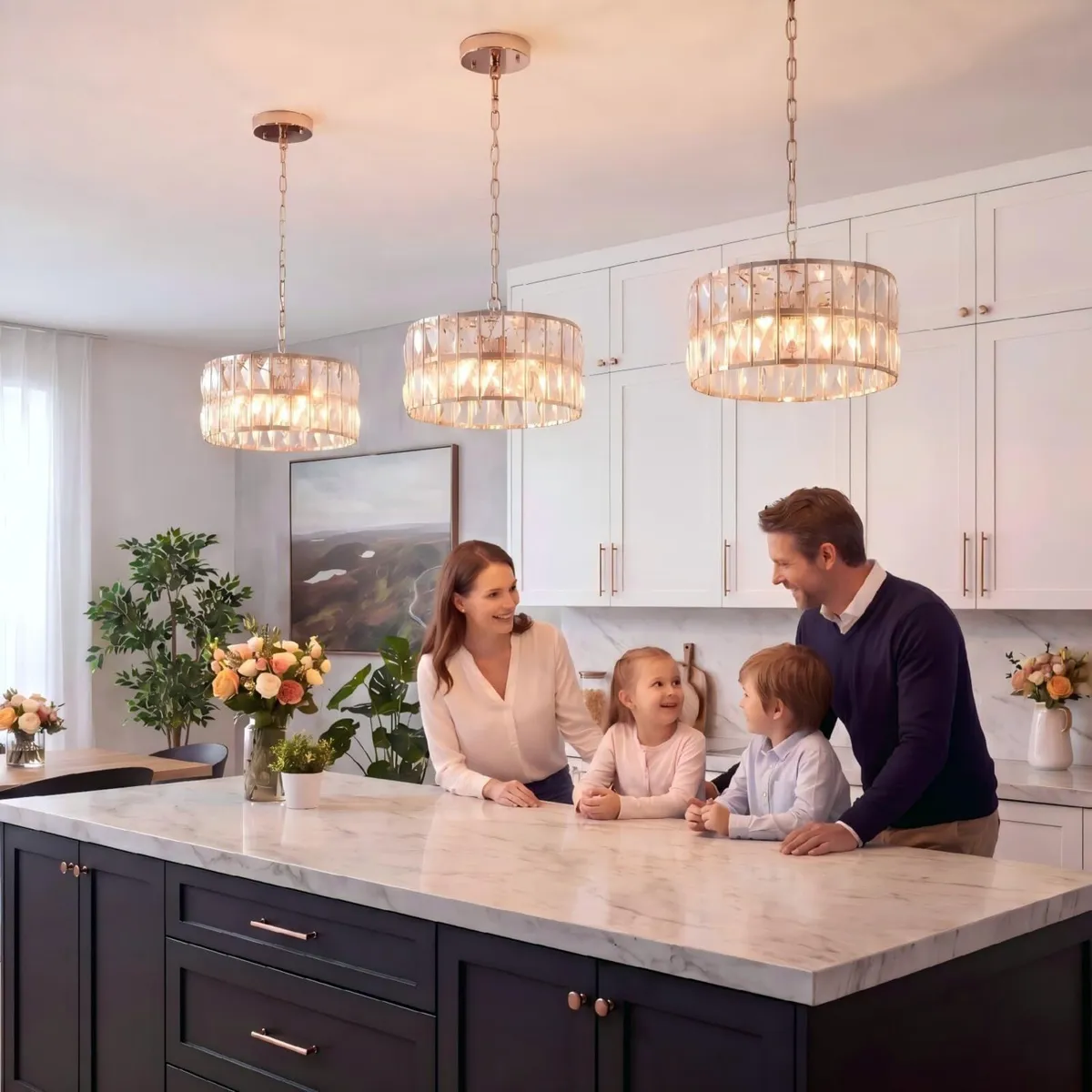 Rose Gold Crystal Ceiling Light Modern Chandelier - Image 2