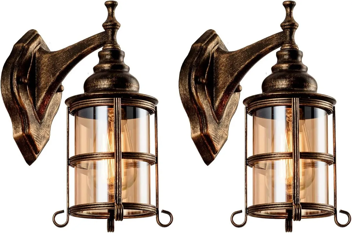 Rustic Amber Glass Wall Light 2-Pack Bronze - Image 1