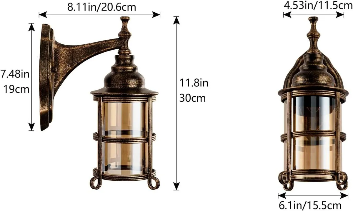 Rustic Amber Glass Wall Light 2-Pack Bronze - Image 2